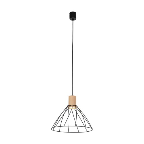 Lampa wisząca nowoczesna industrialna loft ażurowa klosz metalowy pręty stożek czarna drewno TK Lighting Modesto 10156 1x10W GU10