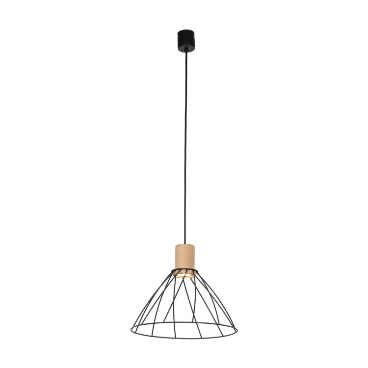 Lampa wisząca nowoczesna industrialna loft ażurowa klosz metalowy pręty stożek czarna drewno TK Lighting Modesto 10156 1x10W GU10