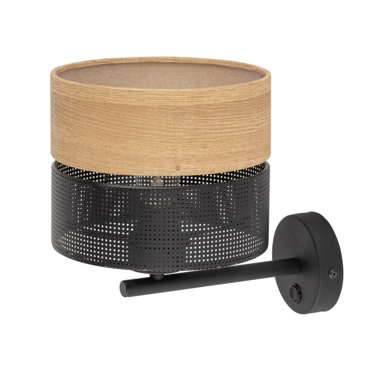 Kinkiet nowoczesny boho skandynawski ażurowy klosz metalowy czarny dąb TK Lighting Nicol 6539 1x15W E27