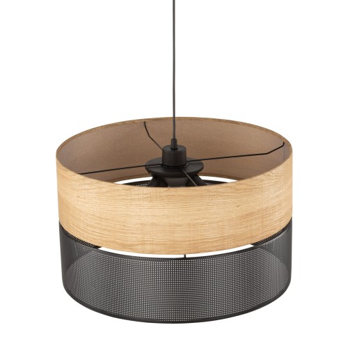Lampa wisząca nowoczesna boho skandynawska ażurowa klosz metalowy czarna dąb TK Lighting Nicol 4798 3x15W E27