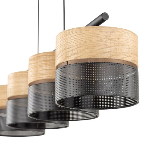 Lampa wisząca listwa belka nowoczesna boho skandynawska ażurowa klosz metalowy czarna dąb TK Lighting Nicol 4802 4x15W E27