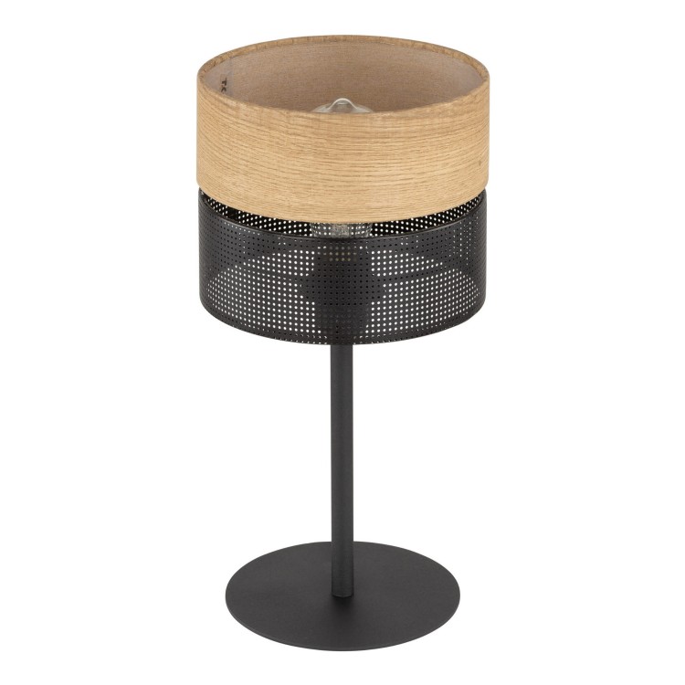 Lampka nowoczesna boho skandynawska ażurowa klosz metalowy czarna dąb TK Lighting Nicol 5124 1x15W E27