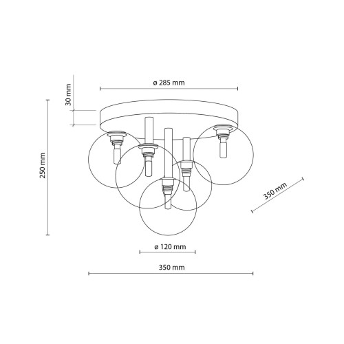 Plafon nowoczesny elegancki glamour pręty klosz szklany kule czarny złoty TK Lighting Nilos 758 5x6W G9