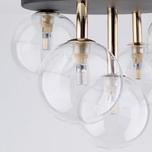 Plafon nowoczesny elegancki glamour pręty klosz szklany kule czarny złoty TK Lighting Nilos 758 5x6W G9