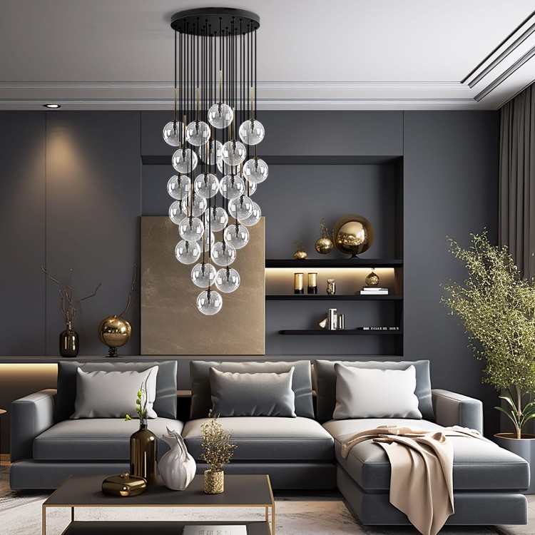Lampa wisząca nowoczesna elegancka glamour klosz szklany kule czarna złota TK Lighting Nilos 10099 26x6W G9