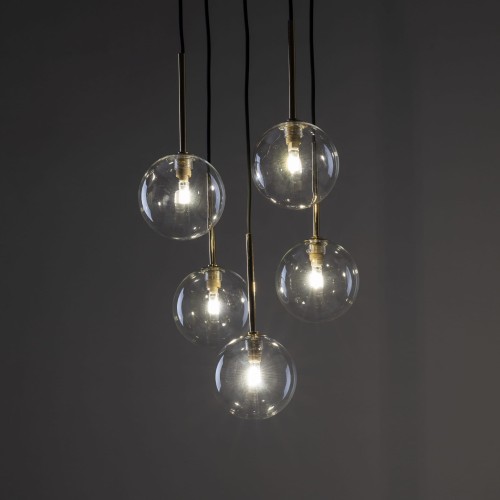 Lampa wisząca nowoczesna elegancka glamour klosz szklany kule czarna złota TK Lighting Nilos 5943 5x6W G9