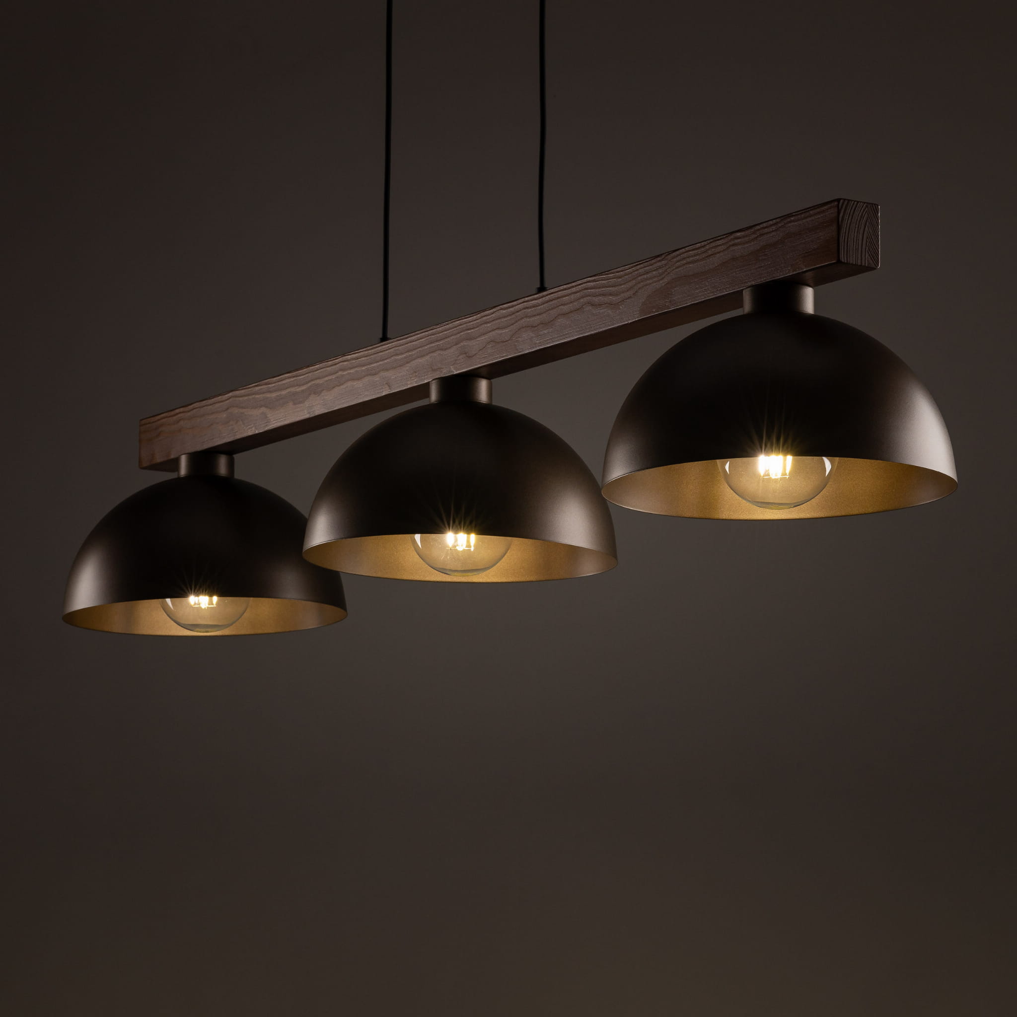 Lampa wisząca skandynawska industrialna loft retro belka drewniana klosz metalowy brązowa orzech TK Lighting Oslo 6299 3x15W E27