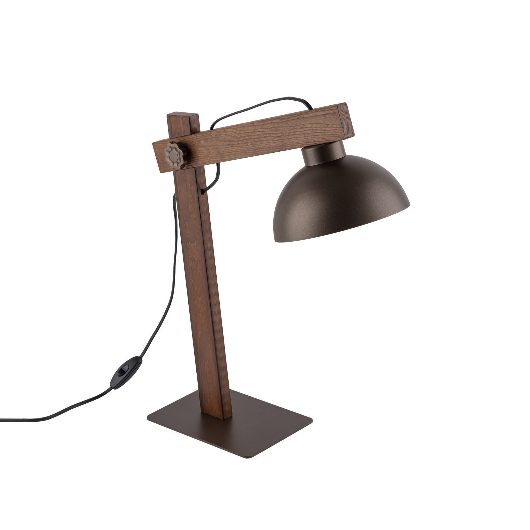 Lampka skandynawska industrialna loft retro drewniana klosz metalowy brązowa orzech TK Lighting Oslo 5788 1x15W E27