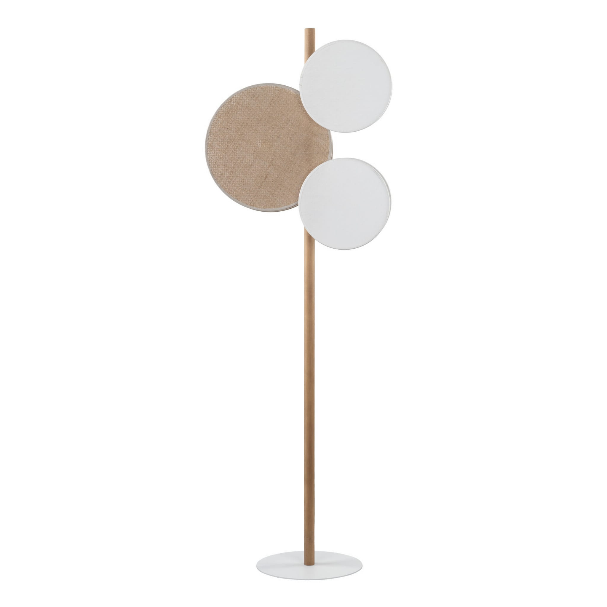 Lampa podłogowa z okrągłym abażurem materiałowym koło drewniana sosna biała TK Lighting Pulse 5960 3x15W E27