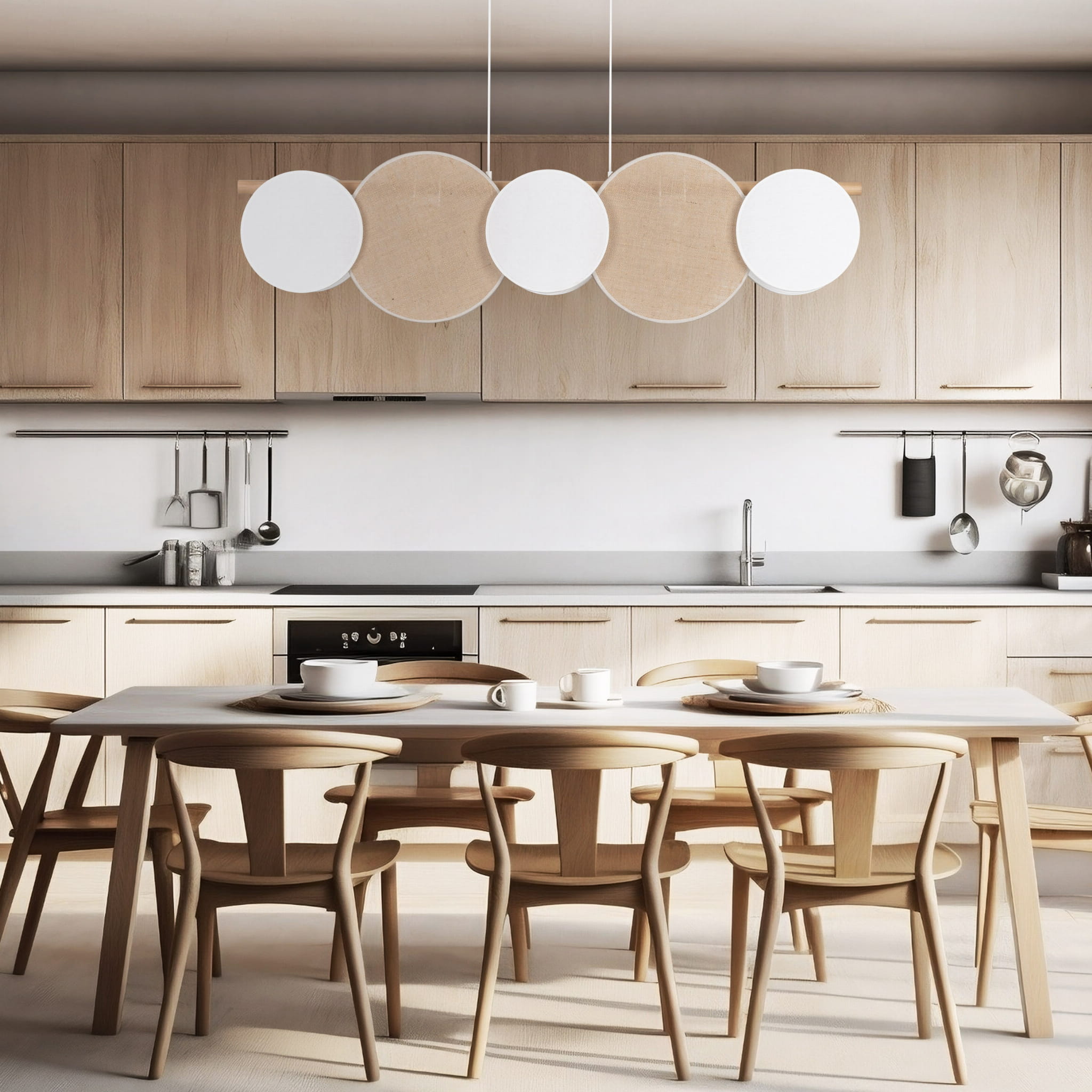Lampa wisząca nad stół abażur materiałowy koło drewniana sosna biała TK Lighting Pulse 4815 5x15W E27
