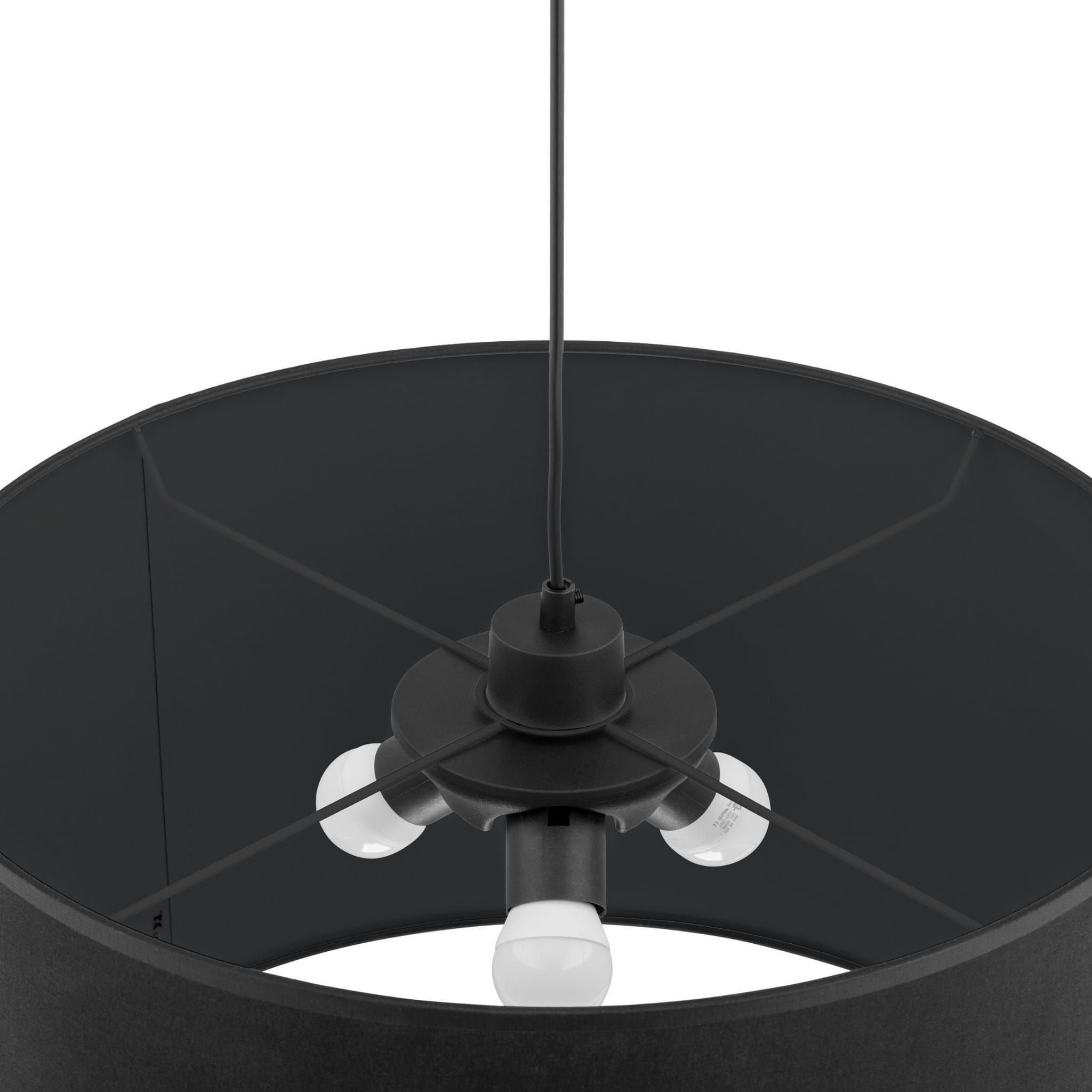 Lampa wisząca klasyczna loft okrągły abażur materiałowy czarna TK Lighting Rondo 3465 3x15W E27