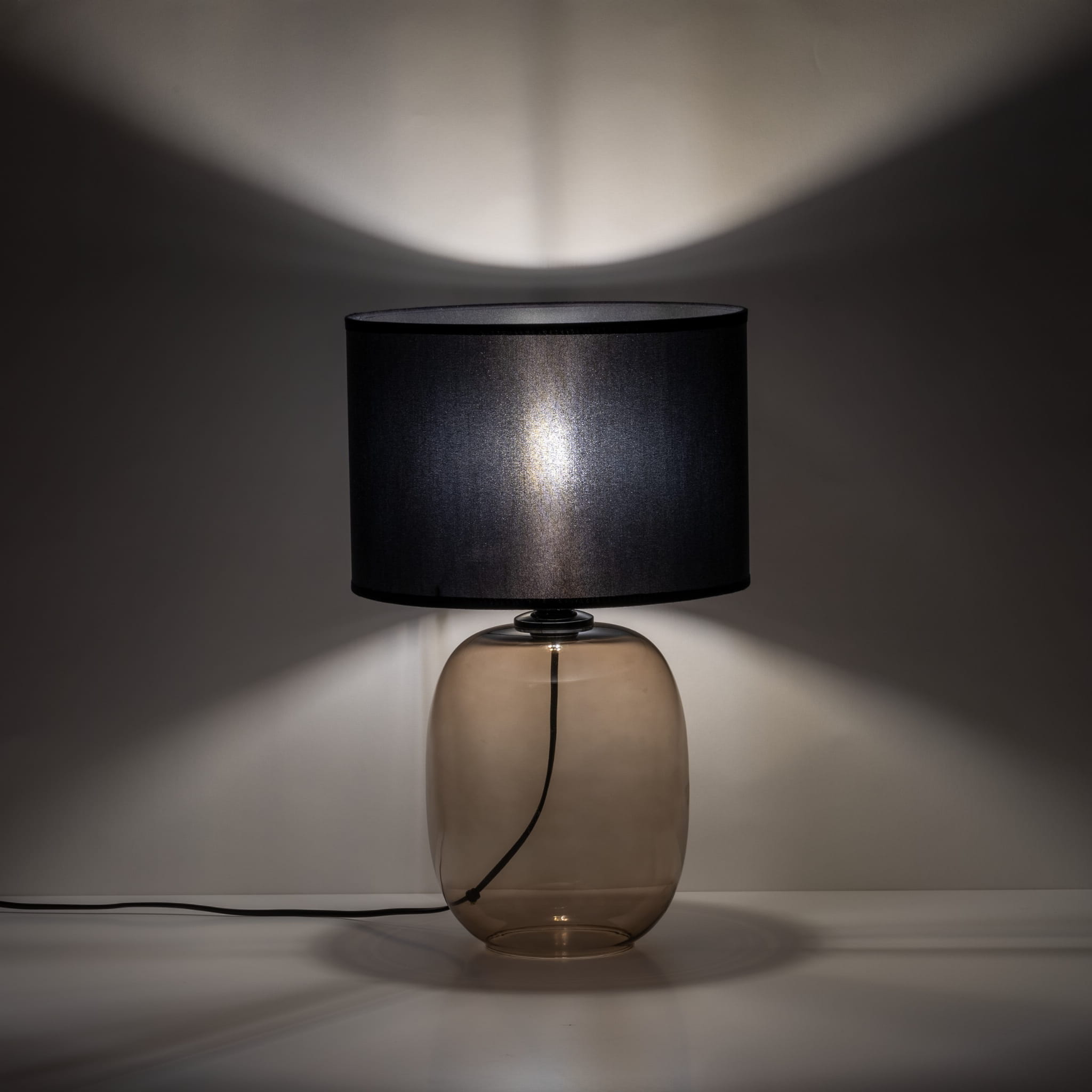 Lampka nowoczesna skandynawska klasyczna elegancka abażur materiałowy czarna bursztynowa TK Lighting Melody 5988 1x15W E27