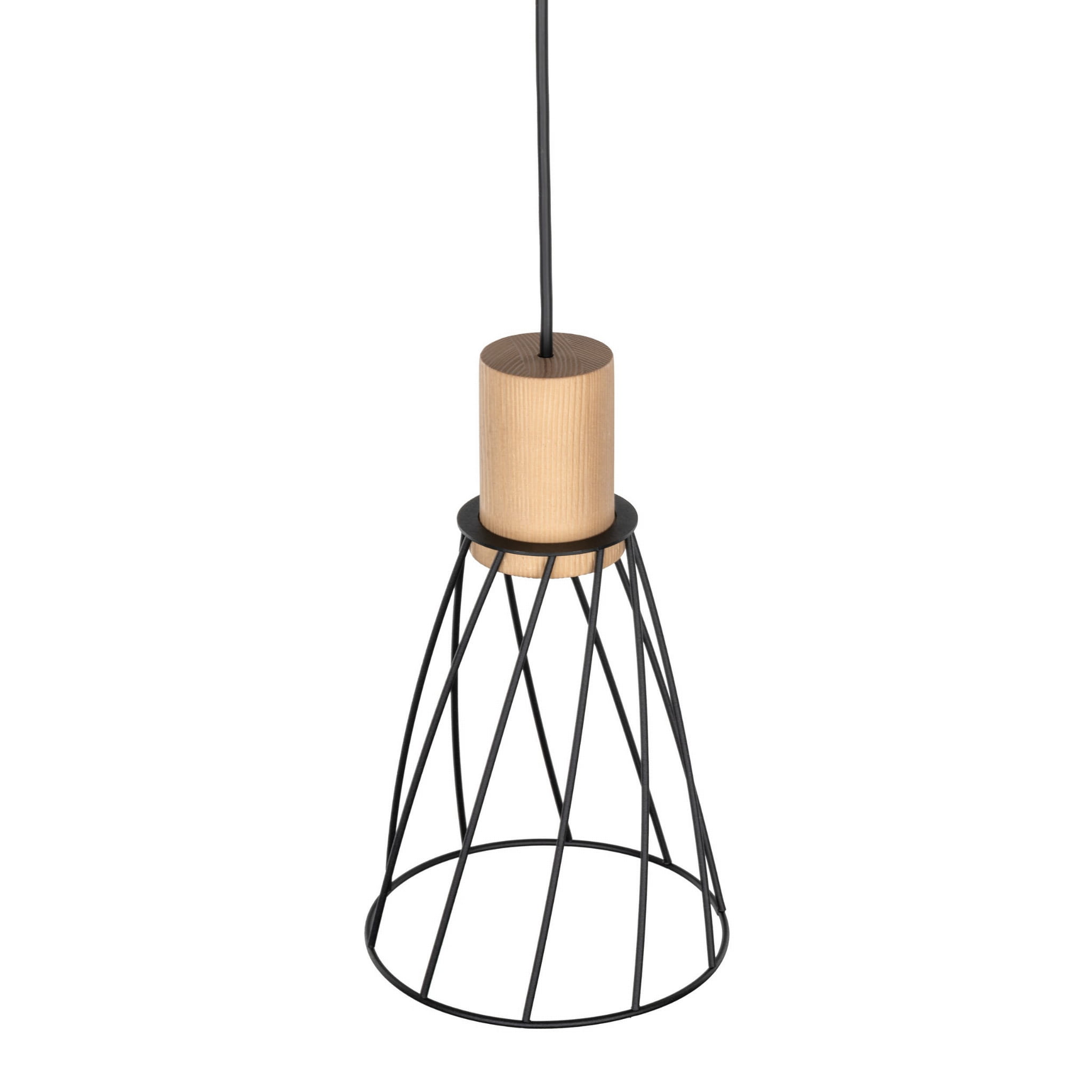 Lampa wisząca nowoczesna industrialna loft ażurowa klosz metalowy pręty stożek czarna drewno TK Lighting Modesto 10155 1x10W GU10