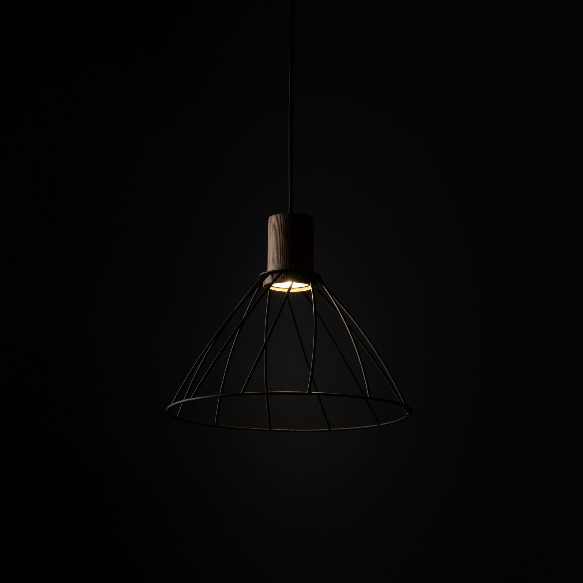 Lampa wisząca nowoczesna industrialna loft ażurowa klosz metalowy pręty stożek czarna drewno TK Lighting Modesto 10156 1x10W GU10