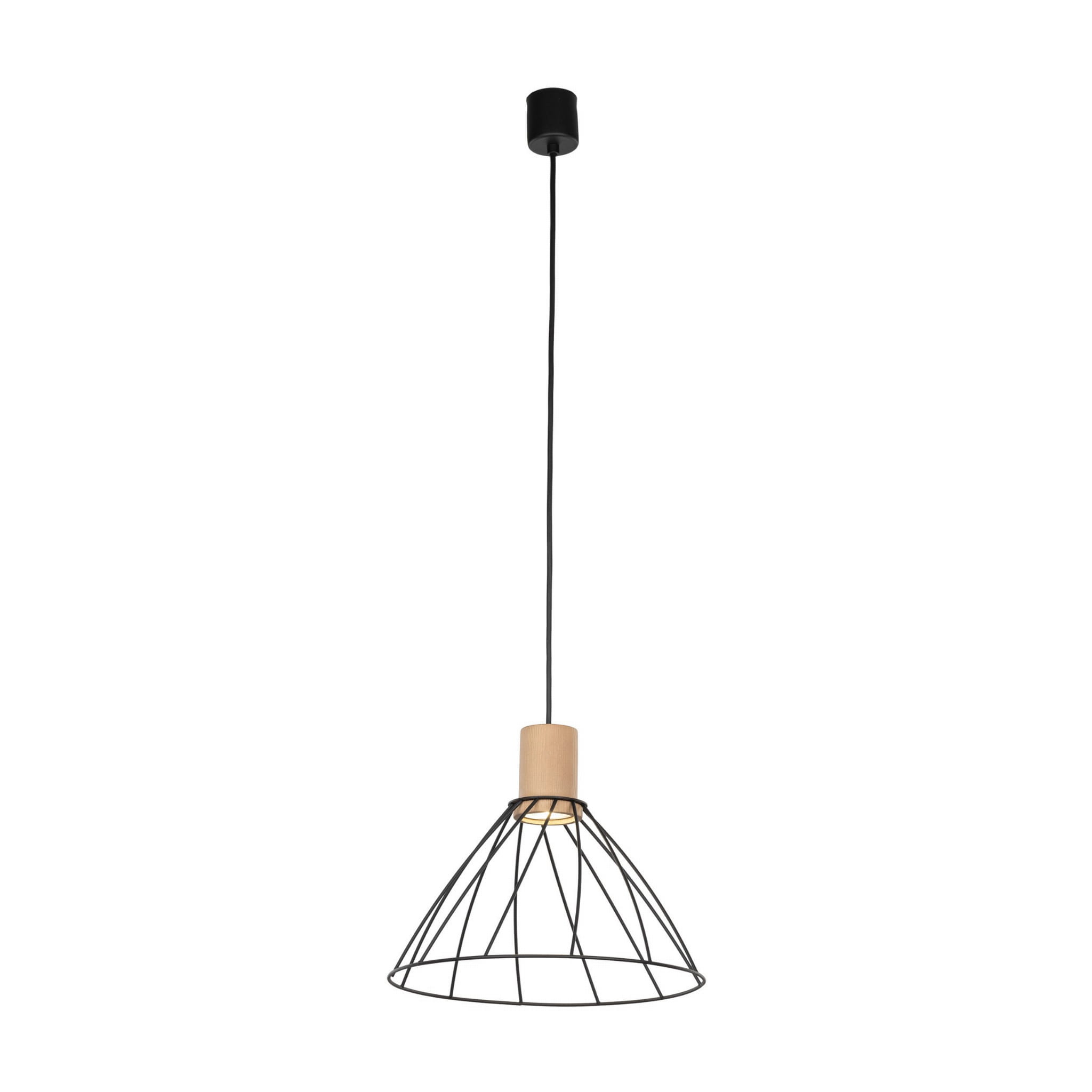 Lampa wisząca nowoczesna industrialna loft ażurowa klosz metalowy pręty stożek czarna drewno TK Lighting Modesto 10156 1x10W GU10