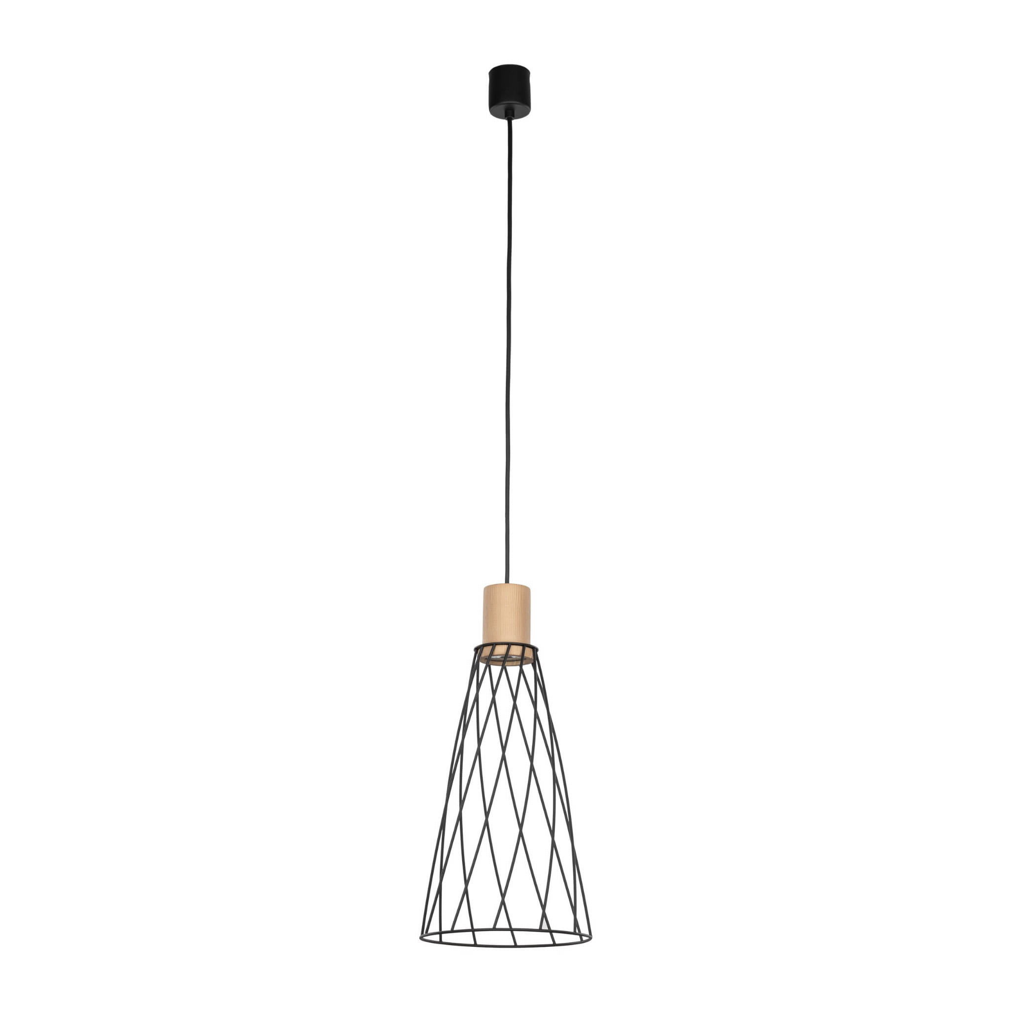 Lampa wisząca nowoczesna industrialna loft ażurowa klosz metalowy pręty stożek czarna drewno TK Lighting Modesto 10156 1x10W GU10
