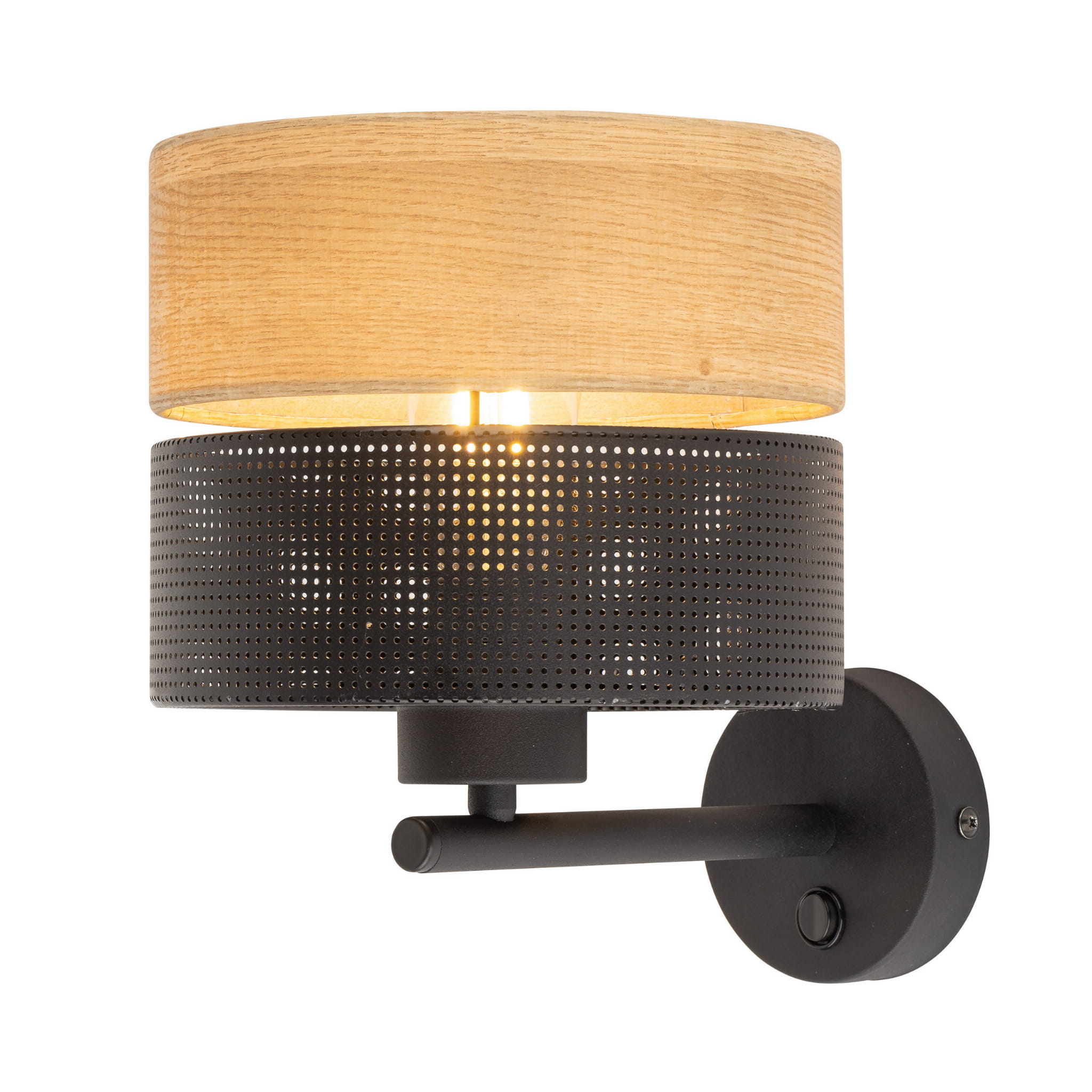 Kinkiet nowoczesny boho skandynawski ażurowy klosz metalowy czarny dąb TK Lighting Nicol 6539 1x15W E27