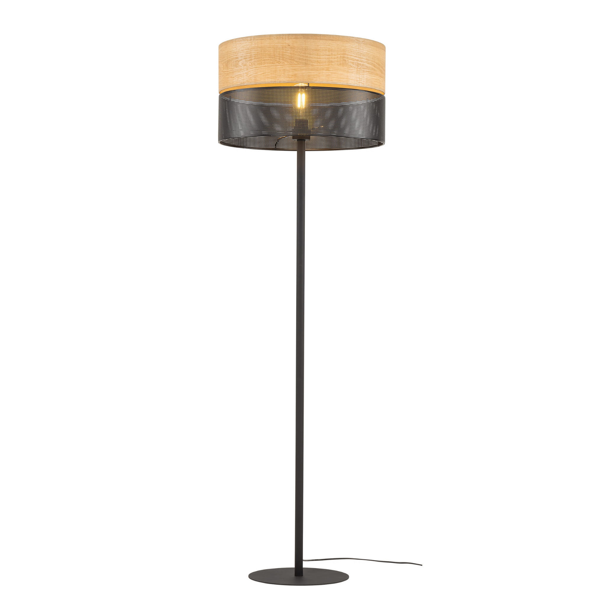 Lampa podłogowa nowoczesna boho skandynawska ażurowa klosz metalowy czarna dąb TK Lighting Nicol 5123 1x15W E27