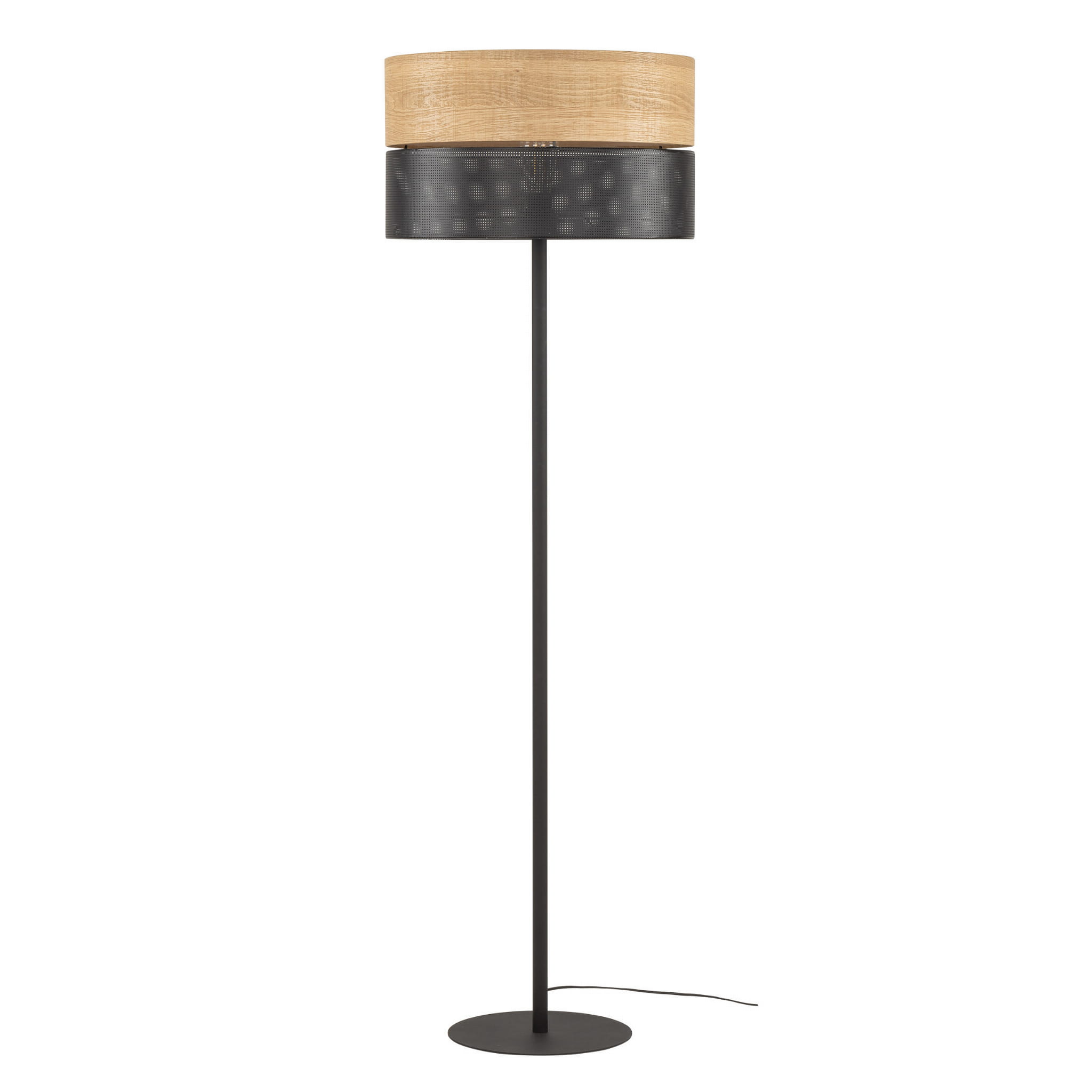 Lampa podłogowa nowoczesna boho skandynawska ażurowa klosz metalowy czarna dąb TK Lighting Nicol 5123 1x15W E27