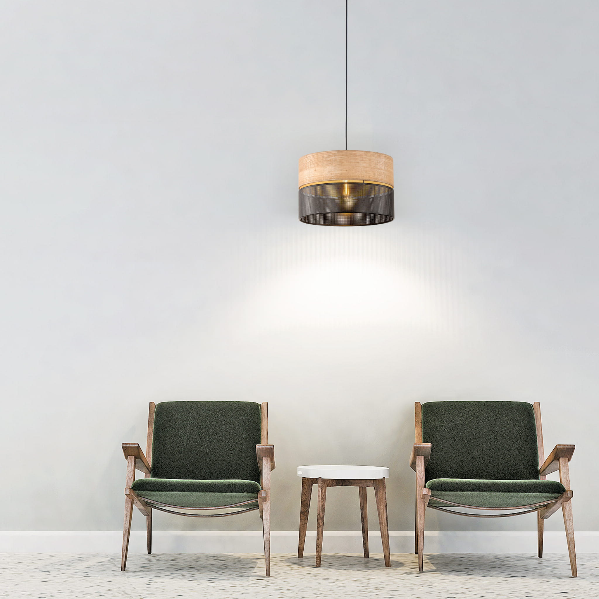 Lampa wisząca nowoczesna boho skandynawska ażurowa klosz metalowy czarna dąb TK Lighting Nicol 4799 1x15W E27