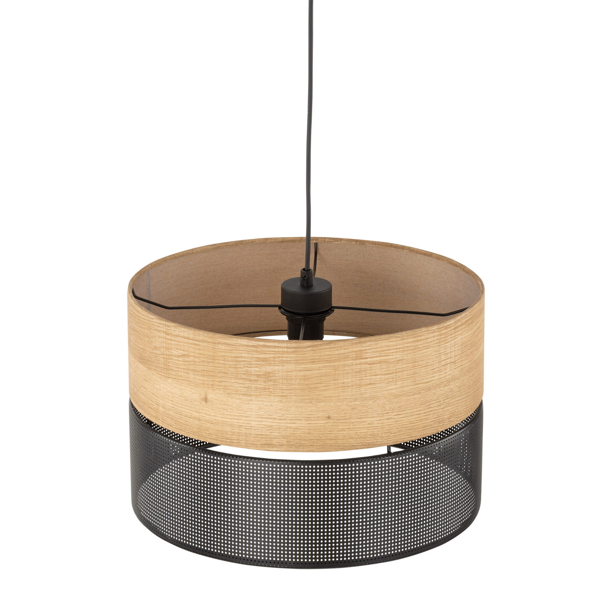 Lampa wisząca nowoczesna boho skandynawska ażurowa klosz metalowy czarna dąb TK Lighting Nicol 4799 1x15W E27