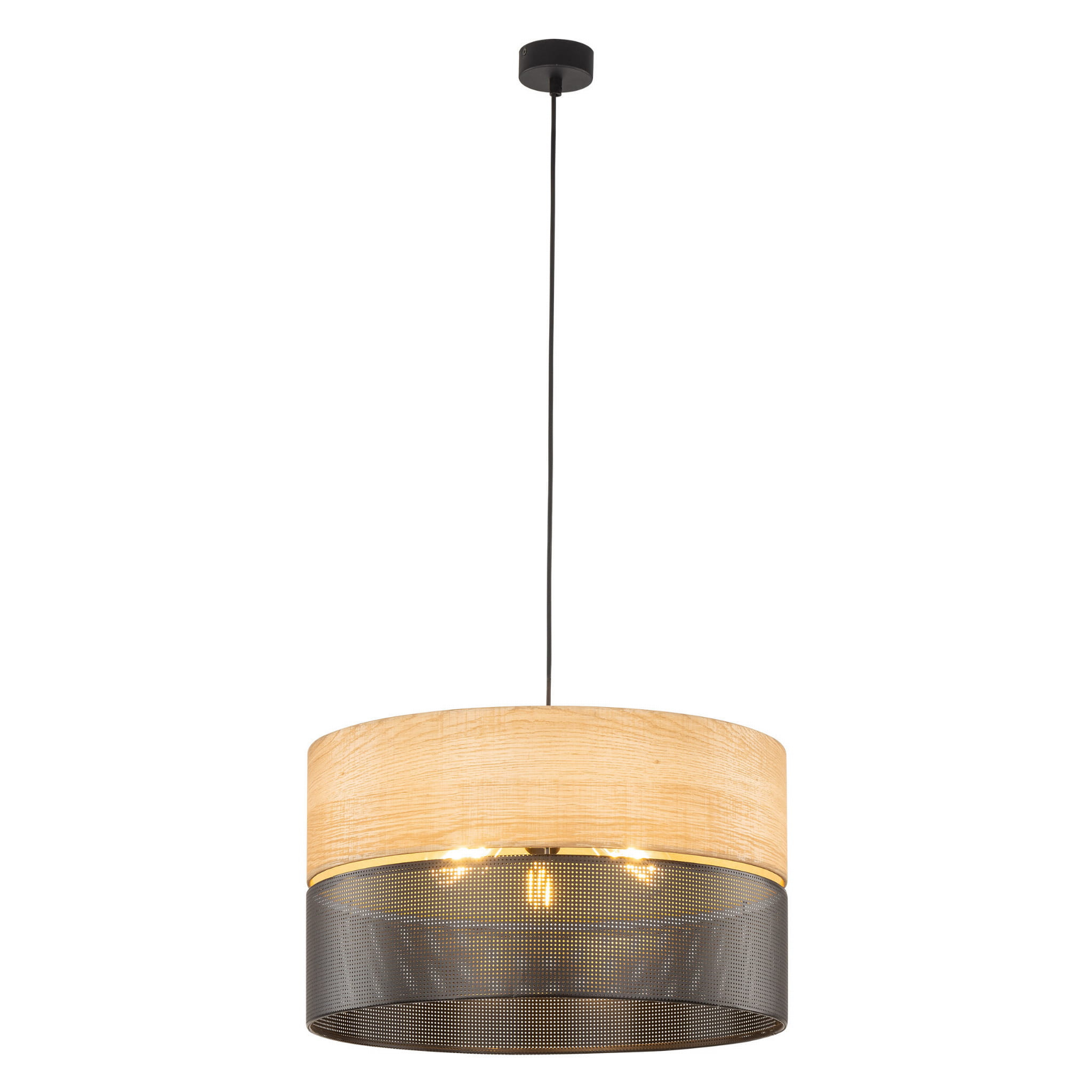 Lampa wisząca nowoczesna boho skandynawska ażurowa klosz metalowy czarna dąb TK Lighting Nicol 4798 3x15W E27