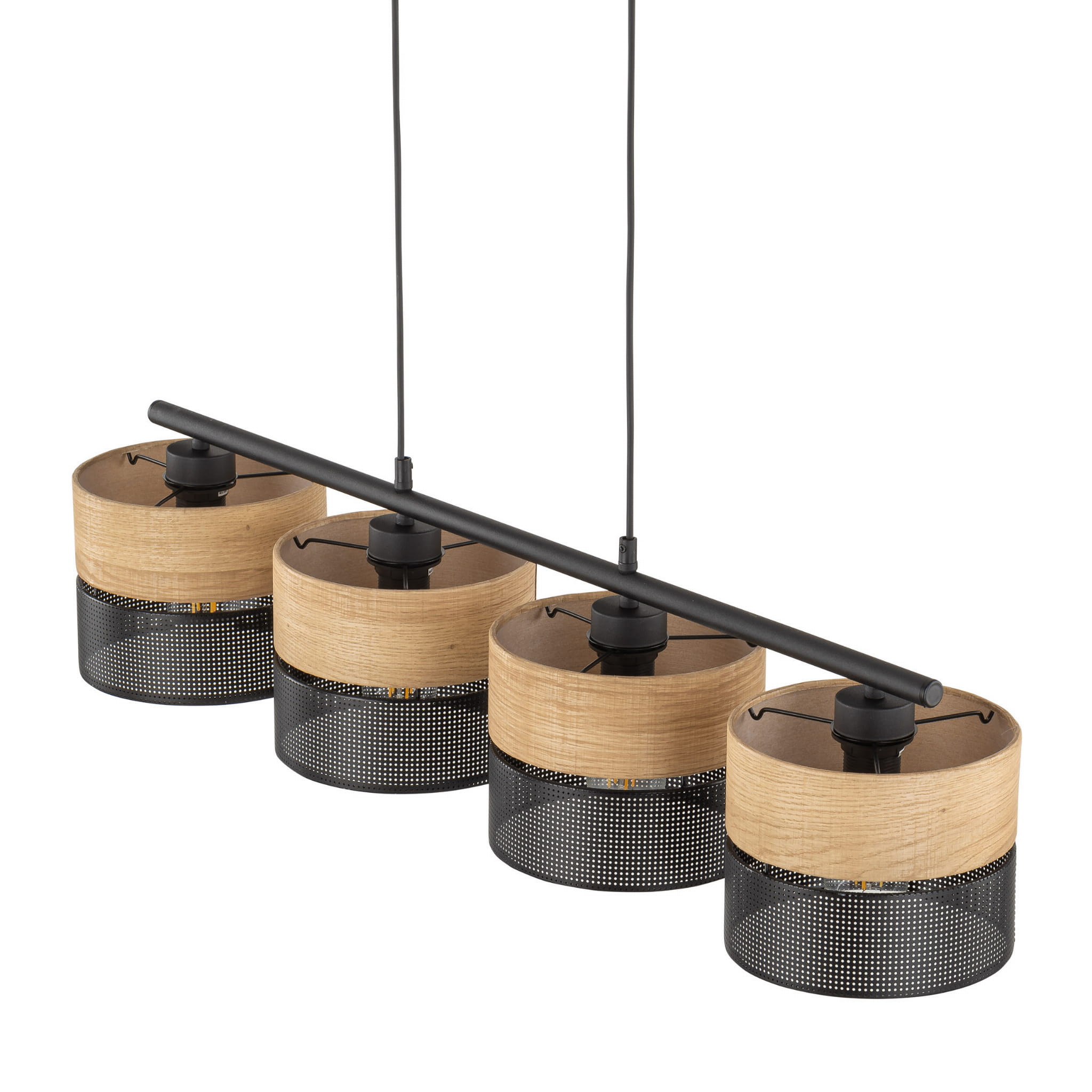 Lampa wisząca listwa belka nowoczesna boho skandynawska ażurowa klosz metalowy czarna dąb TK Lighting Nicol 4802 4x15W E27