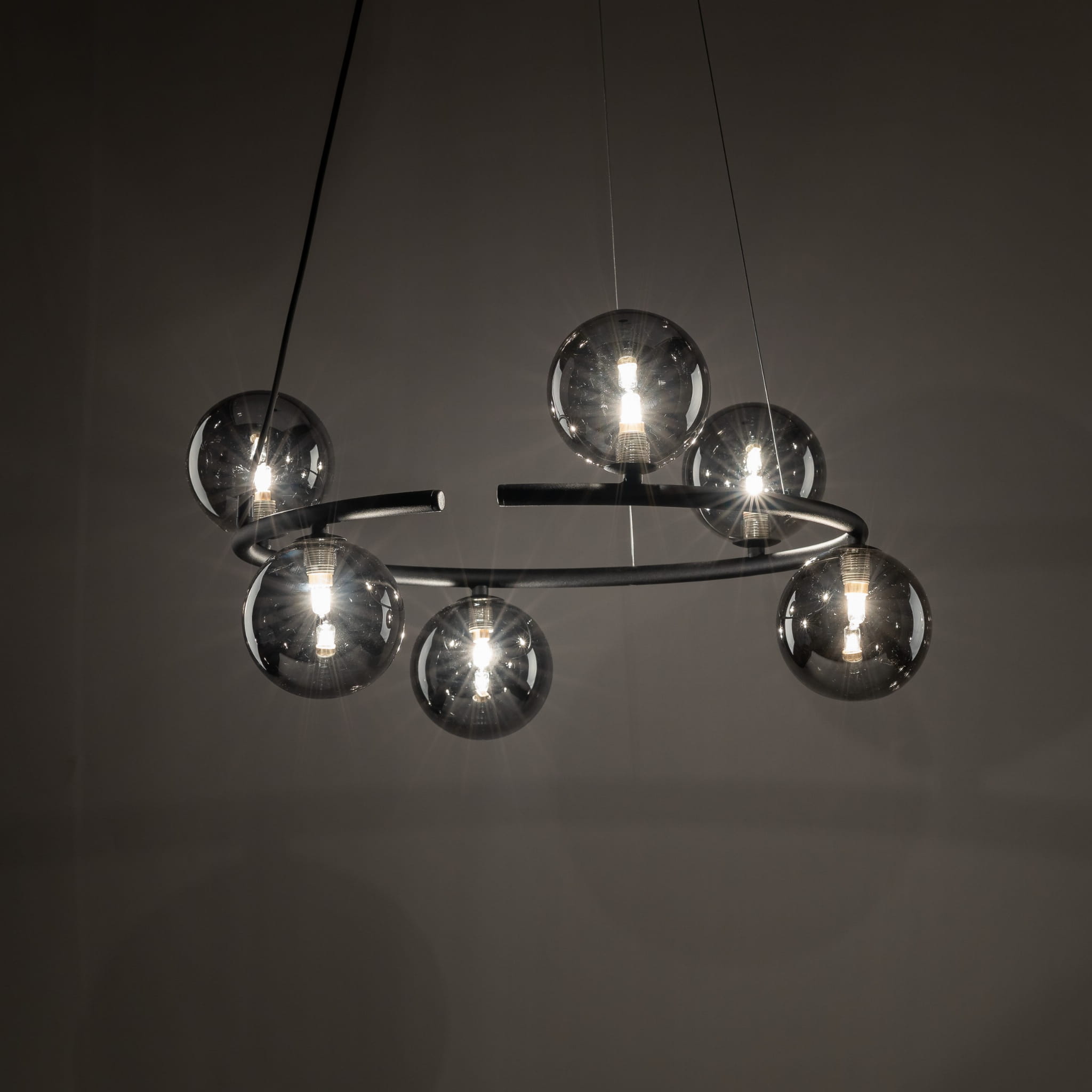 Lampa wisząca nowoczesna loft industrialna koło pierścień obręcz klosz szklany kule czarna grafitowa TK Lighting Anabelle 6843 6x6W G9