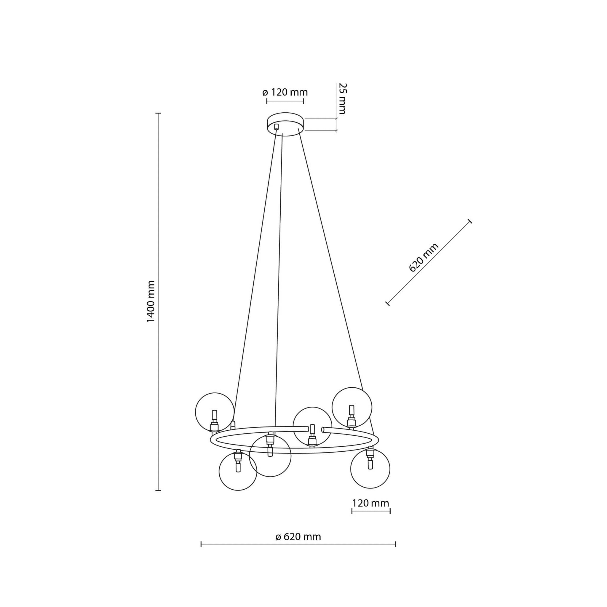 Lampa wisząca nowoczesna loft industrialna koło pierścień obręcz klosz szklany kule czarna grafitowa TK Lighting Anabelle 6843 6x6W G9