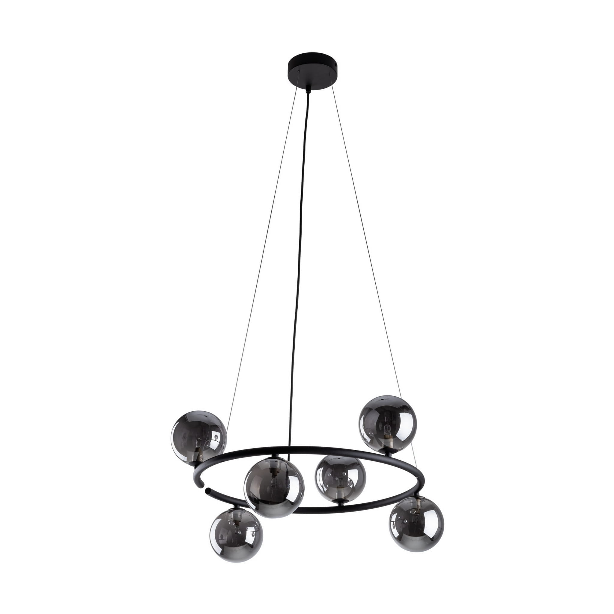 Lampa wisząca nowoczesna loft industrialna koło pierścień obręcz klosz szklany kule czarna grafitowa TK Lighting Anabelle 6844 8x6W G9