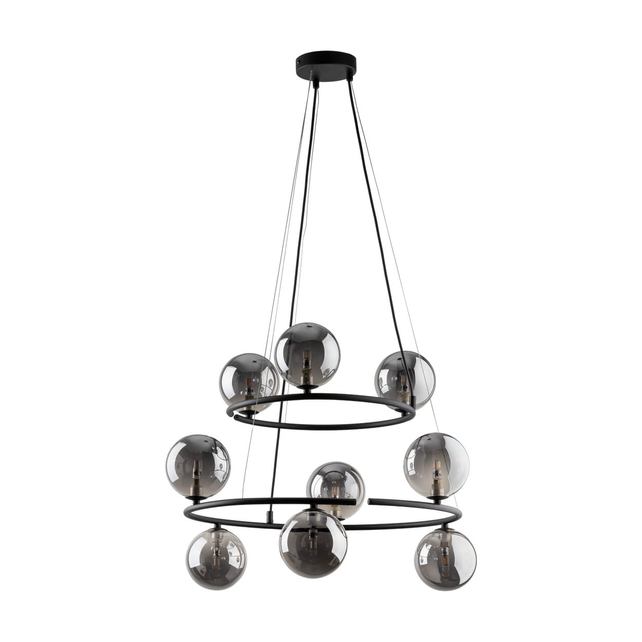 Lampa wisząca nowoczesna loft industrialna koła pierścienie obręcz klosz szklany kule czarna grafitowa TK Lighting Anabelle 6845 9x6W G9