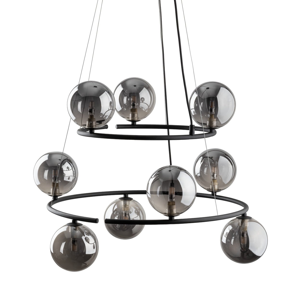 Lampa wisząca nowoczesna loft industrialna koła pierścienie obręcz klosz szklany kule czarna grafitowa TK Lighting Anabelle 6845 9x6W G9