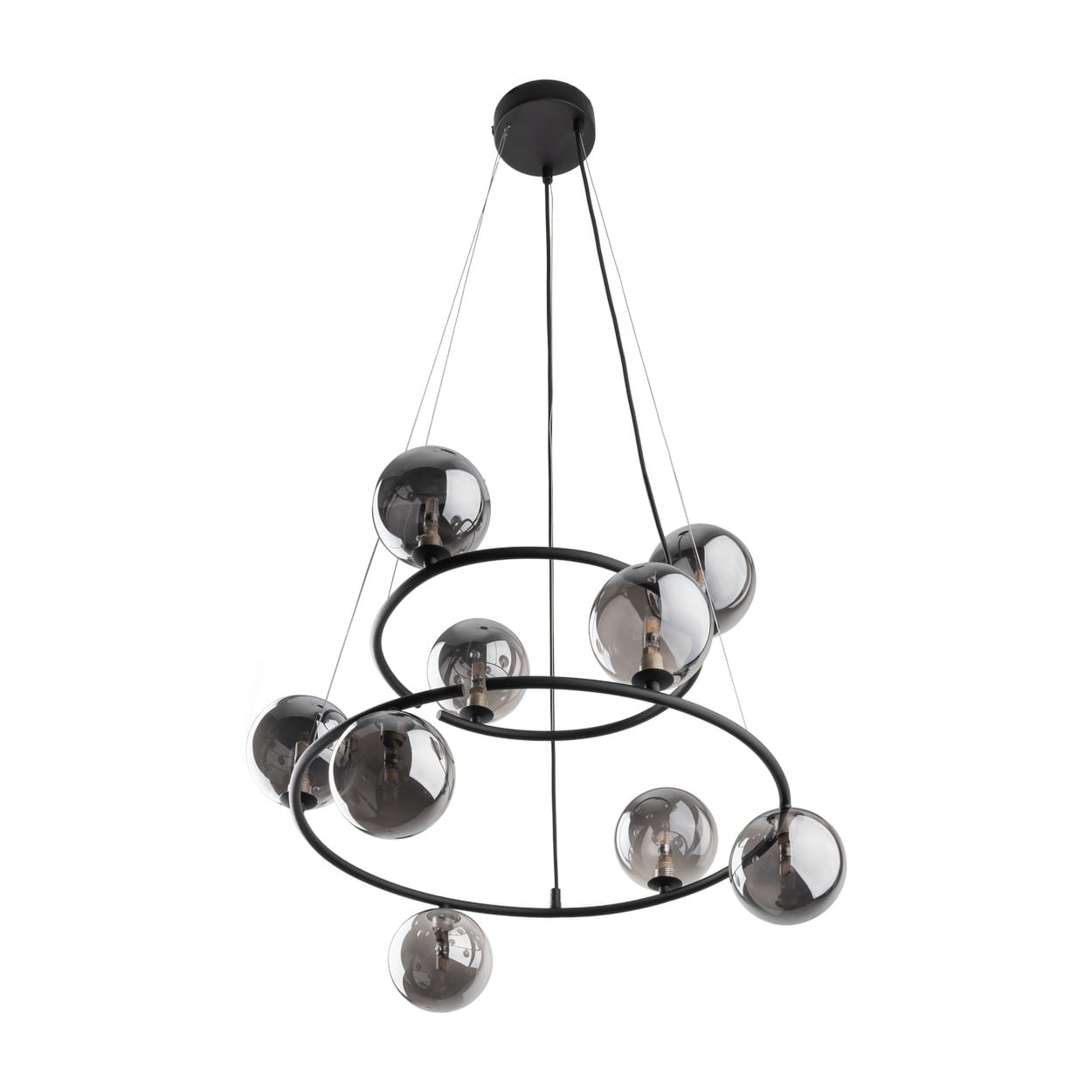 Lampa wisząca nowoczesna loft industrialna koła pierścienie obręcz klosz szklany kule czarna grafitowa TK Lighting Anabelle 6845 9x6W G9