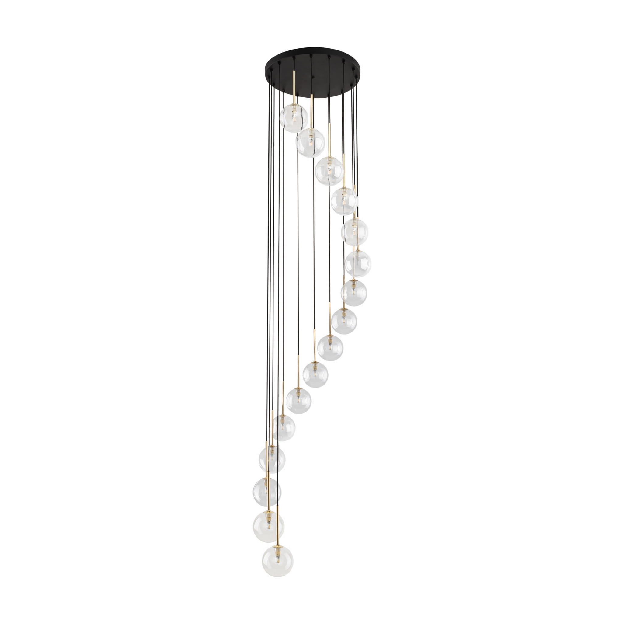 Lampa wisząca duża długa nowoczesna elegancka glamour klosz szklany kule transparentna złota TK Lighting Aurora