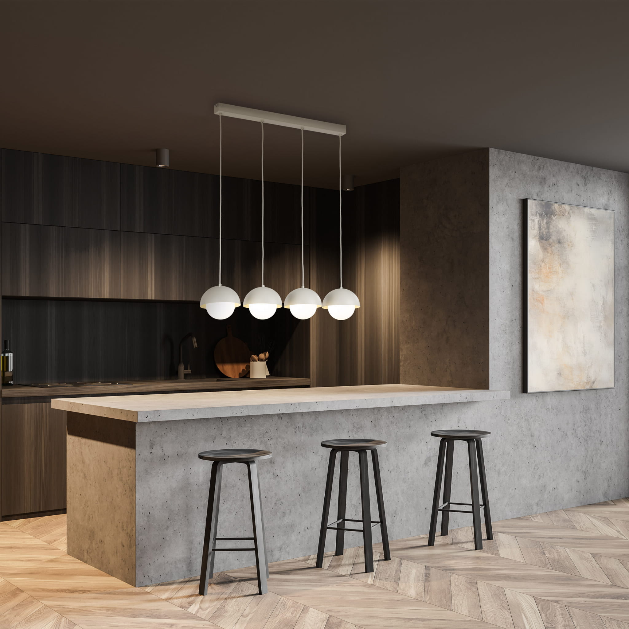 Lampa wisząca do salonu białe szklane kule nowoczesna skandynawska klosz metalowy miska beżowa TK Lighting Bono 10214 5x8W G9