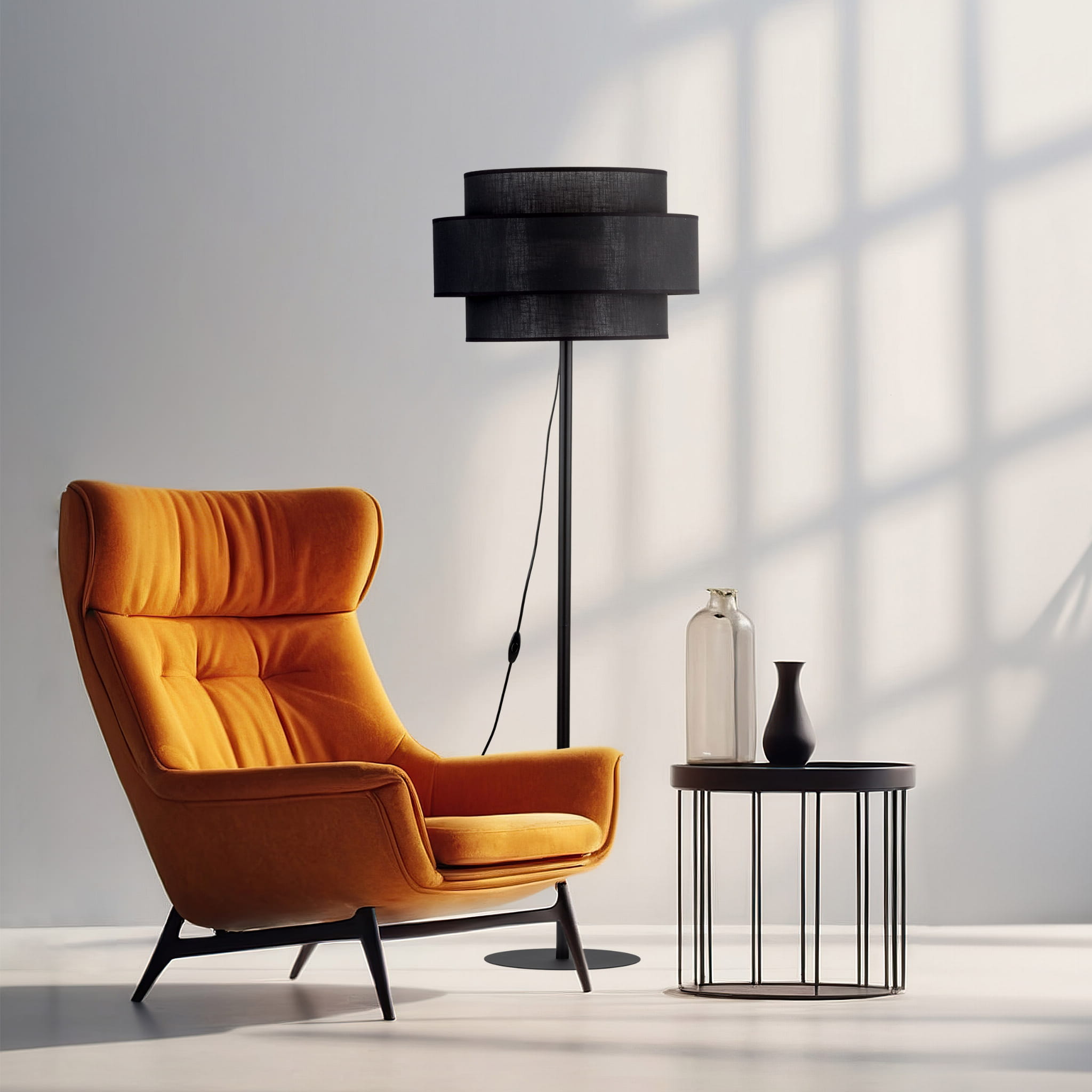 Lampa podłogowa nowoczesna klasyczna abażur materiałowy tuba czarna TK Lighting Calisto 5896 1x15W E27