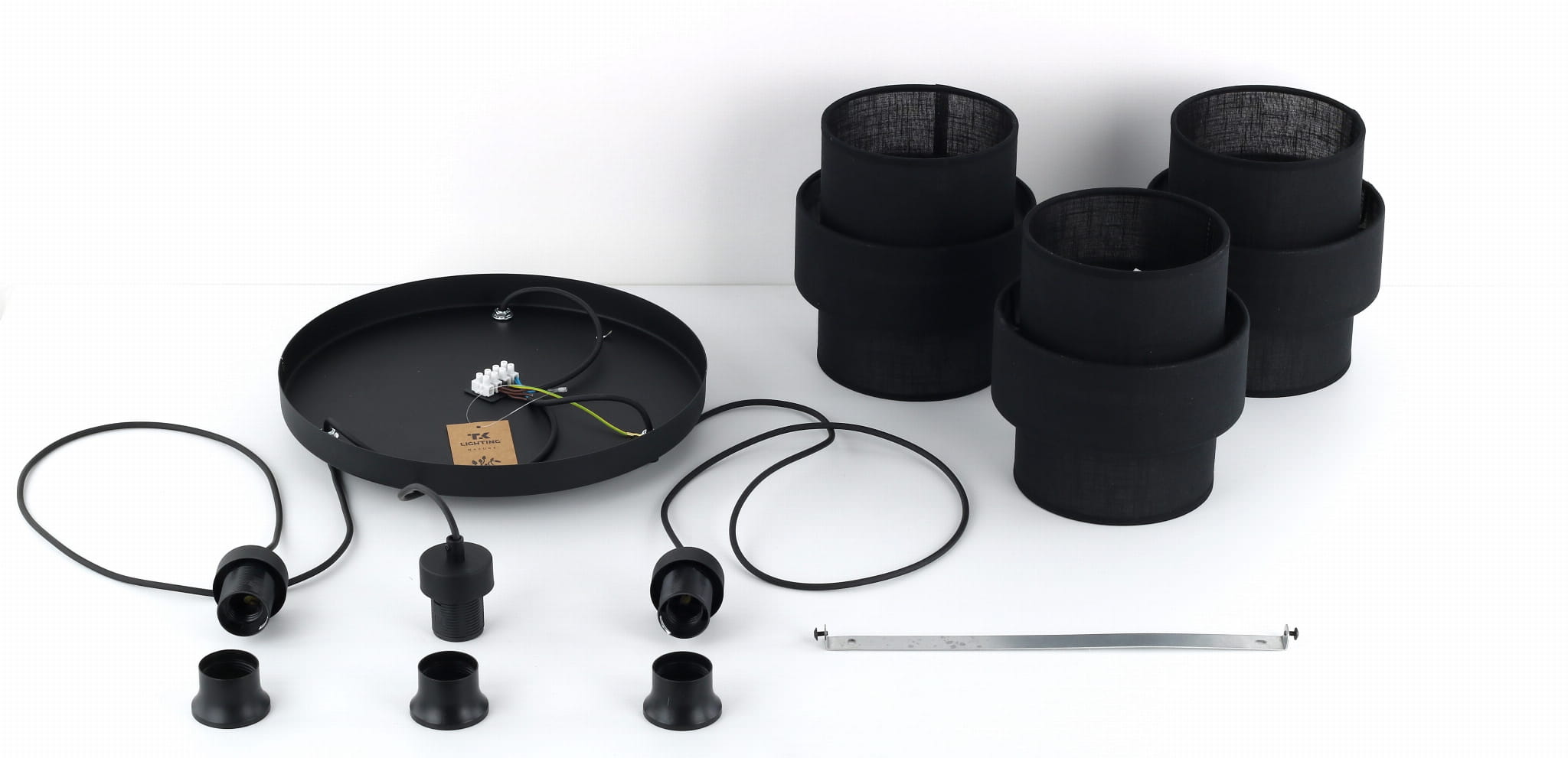 Lampa wisząca długa do salonu abażur materiałowy tuba czarna TK Lighting Calisto 5981 3x15W E27