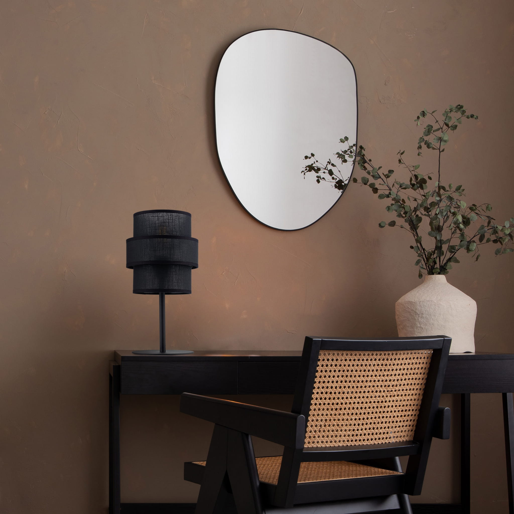 Lampka stołowa nocna abażur materiałowy tuba czarna TK Lighting Calisto 5895 1x15W E27