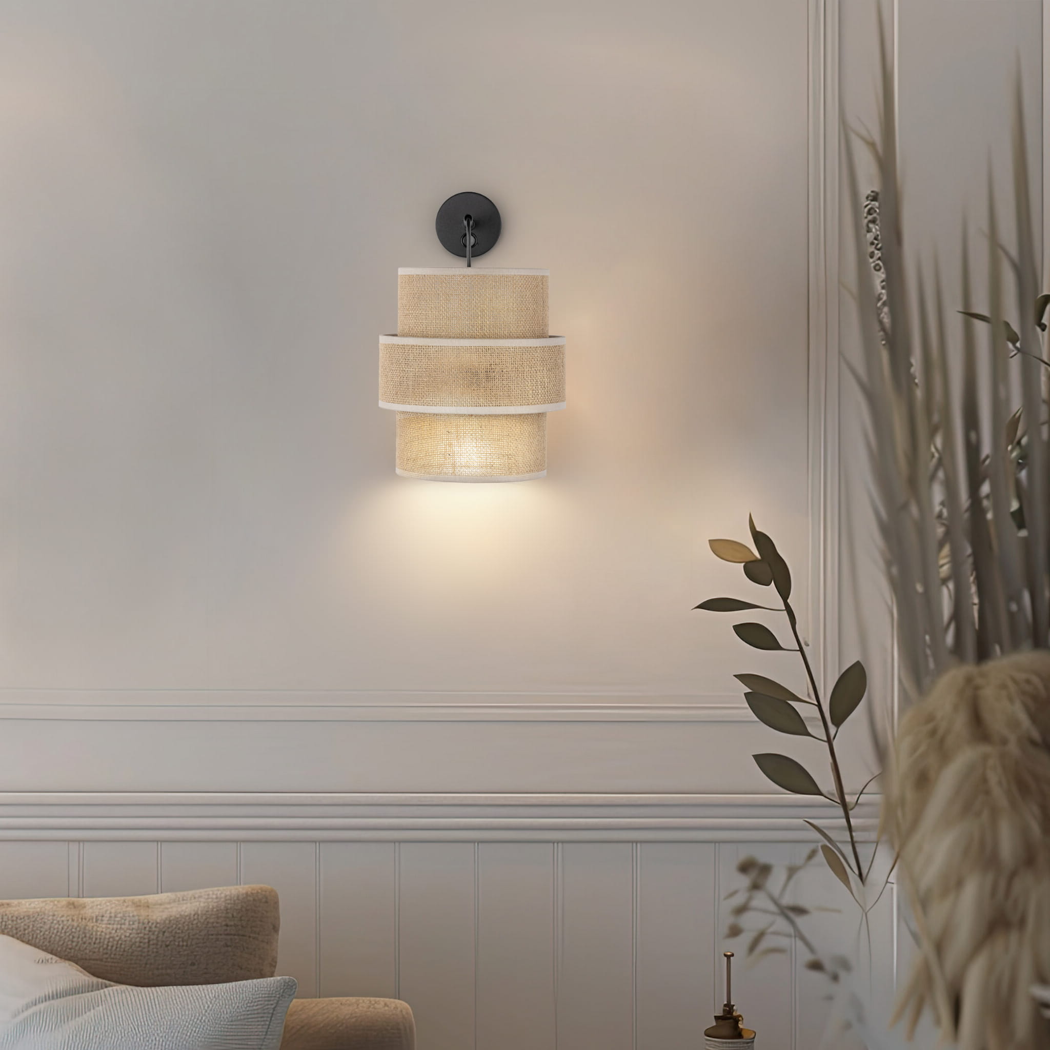 Kinkiet z abażurem materiałowym tuba juta czarny TK Lighting Calisto 5400 1x15W E27 beżowa