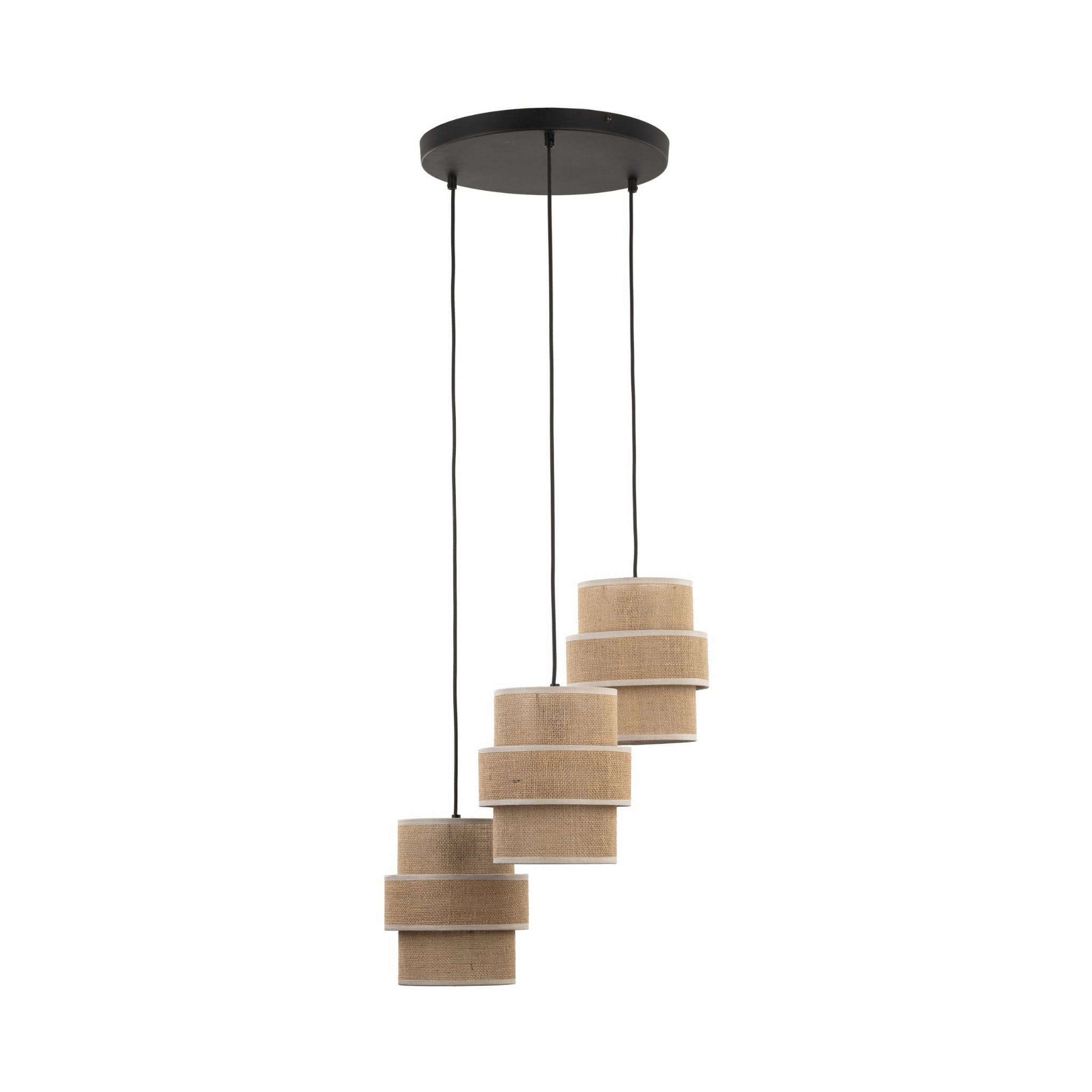 Lampa wisząca duża abażur materiałowy tuba juta czarna TK Lighting Calisto 6098 3x15W E27 beżowy