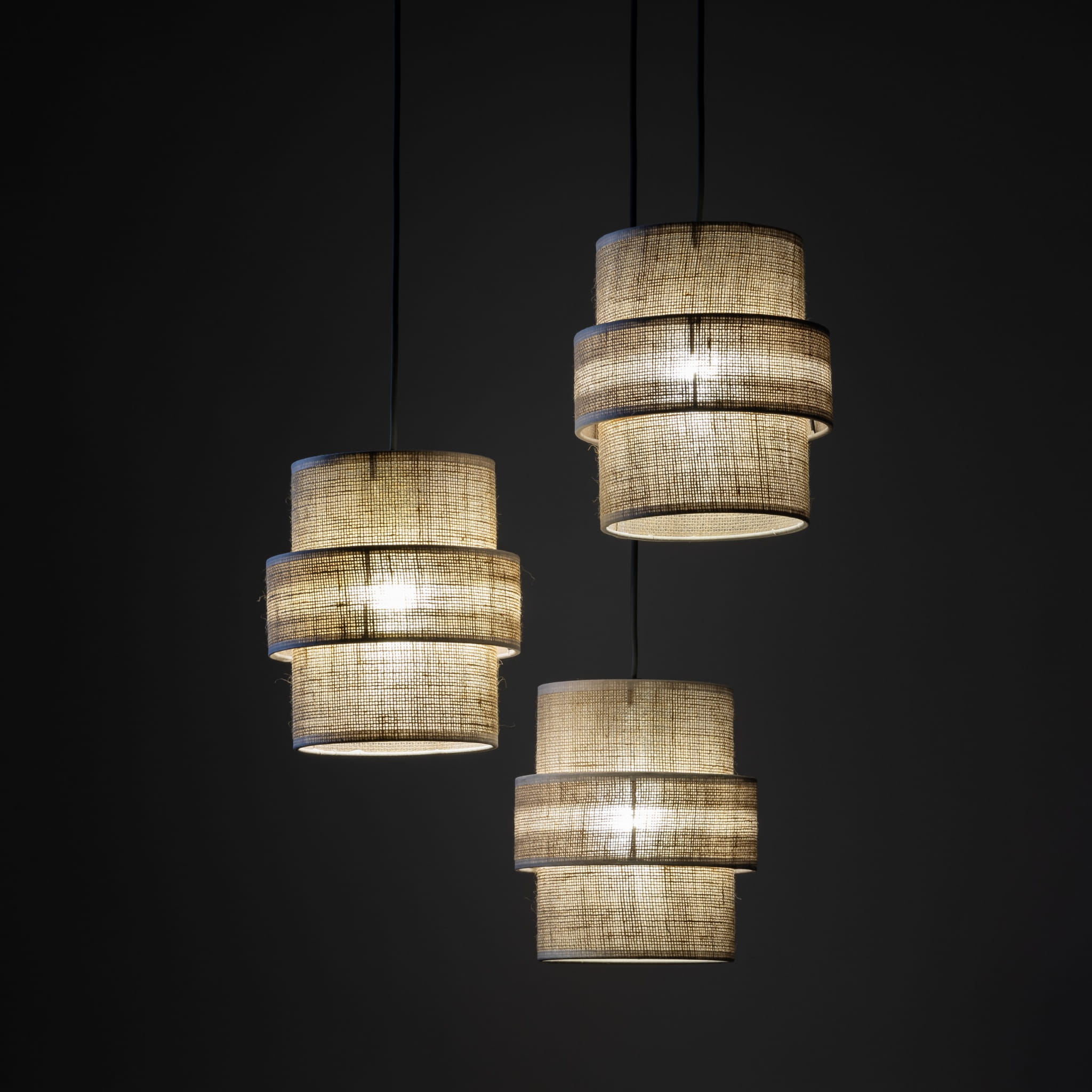 Lampa wisząca duża abażur materiałowy tuba juta czarna TK Lighting Calisto 6098 3x15W E27 beżowy