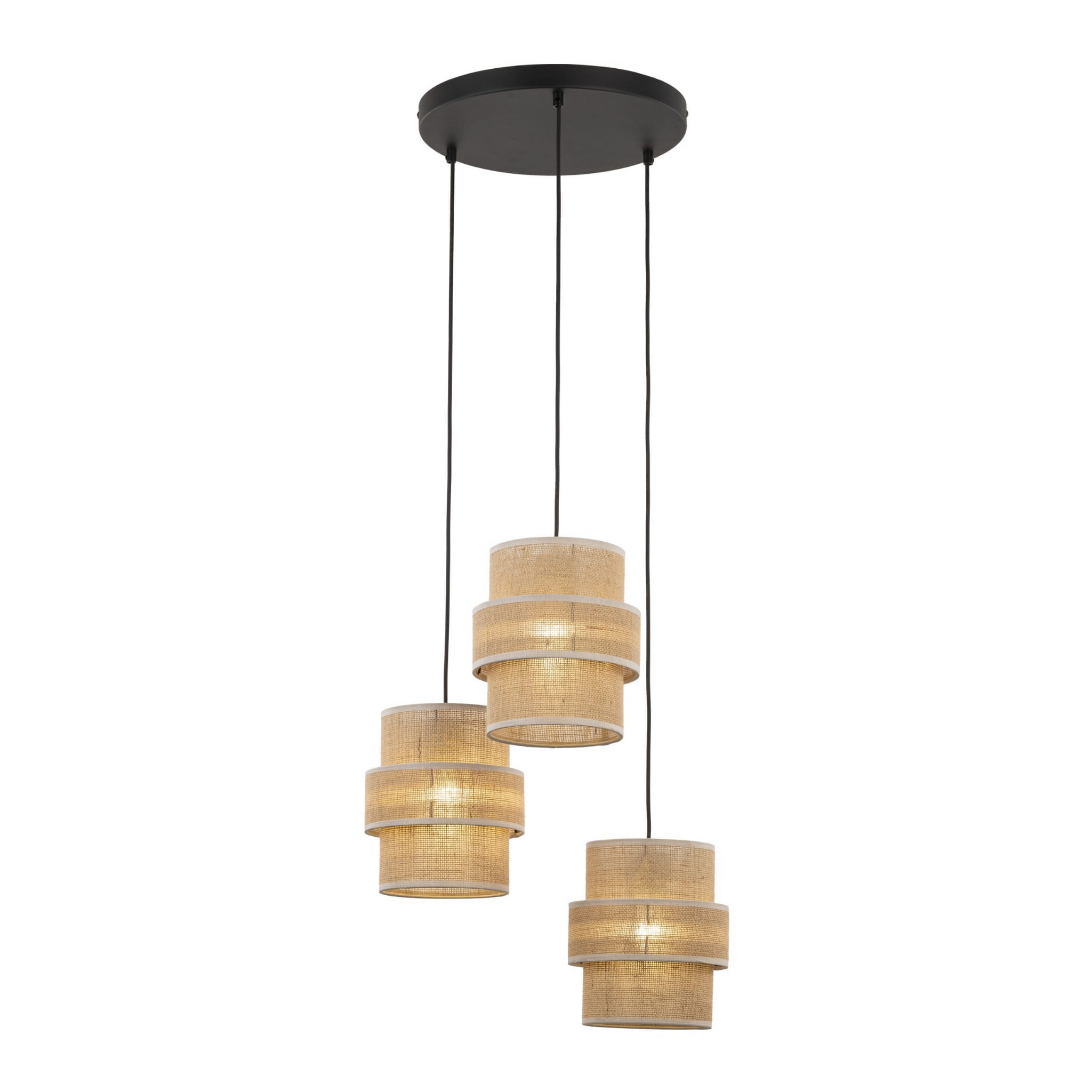 Lampa wisząca duża abażur materiałowy tuba juta czarna TK Lighting Calisto 6098 3x15W E27 beżowy