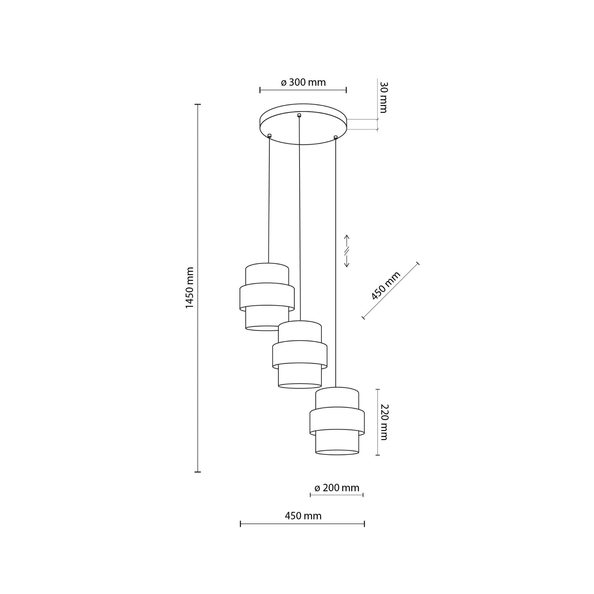 Lampa wisząca duża abażur materiałowy tuba juta czarna TK Lighting Calisto 6098 3x15W E27 beżowy