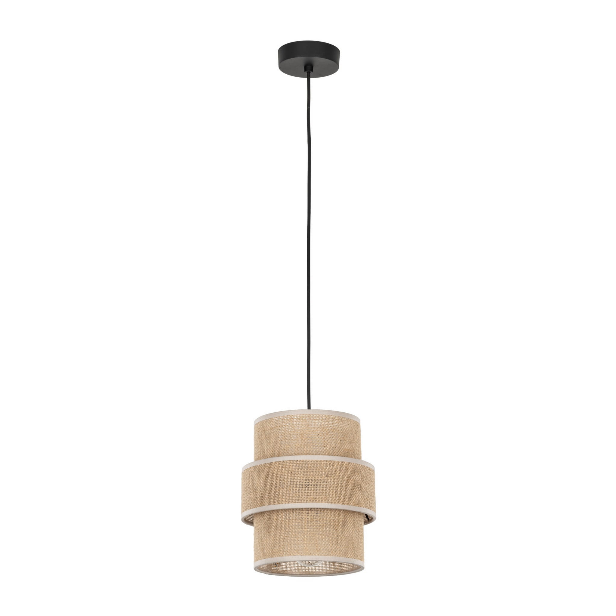 Lampa wisząca klasyczna vintage abażur materiałowy tuba juta czarna TK Lighting Calisto 5401 1x15W E27