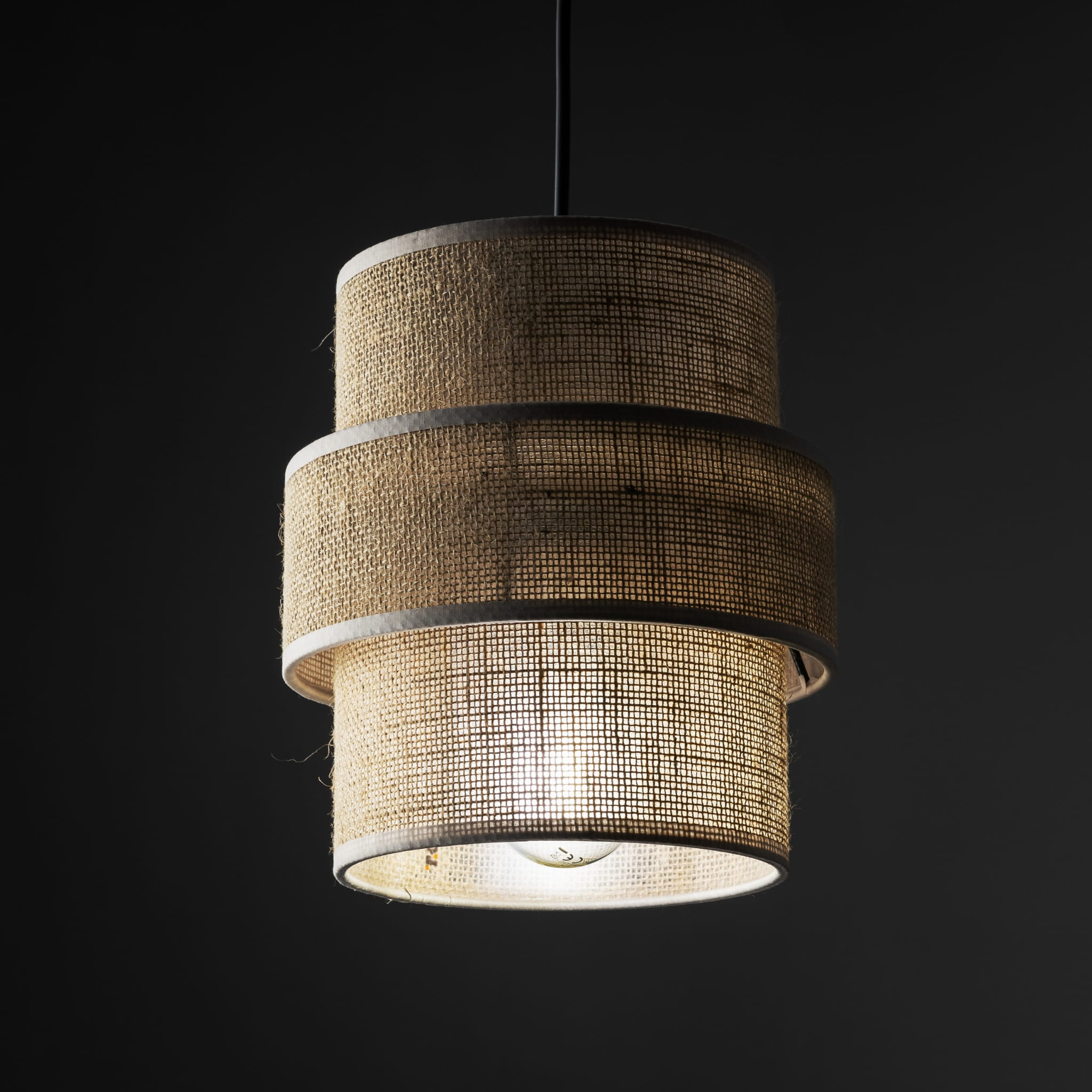 Lampa wisząca klasyczna vintage abażur materiałowy tuba juta czarna TK Lighting Calisto 5401 1x15W E27