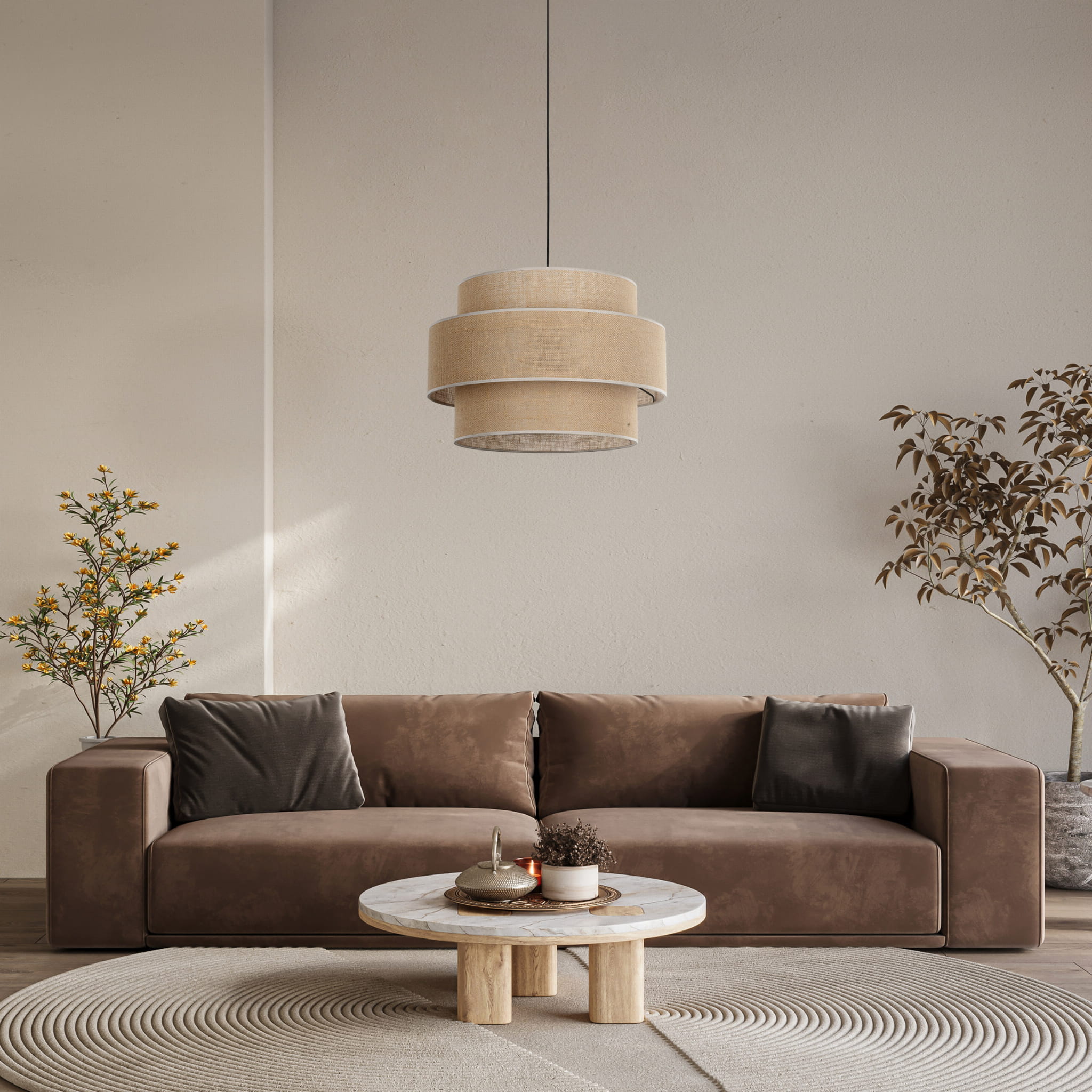 Lampa wisząca klasyczna vintage abażur materiałowy tuba juta czarna TK Lighting Calisto 5402 3x15W E27