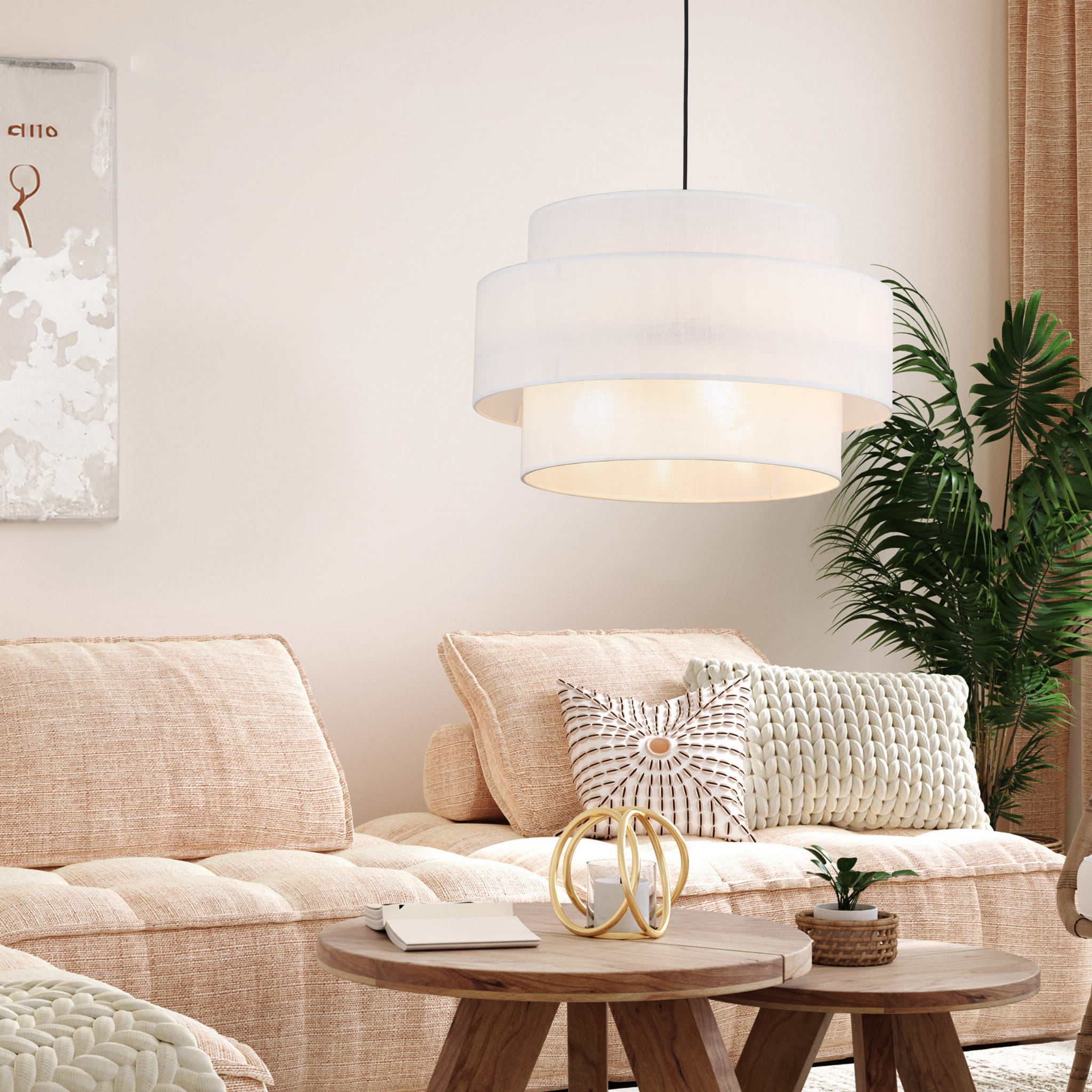 Lampa wisząca nowoczesna klasyczna abażur materiałowy tuba biała czarna TK Lighting Calisto 5363 3x15W E27