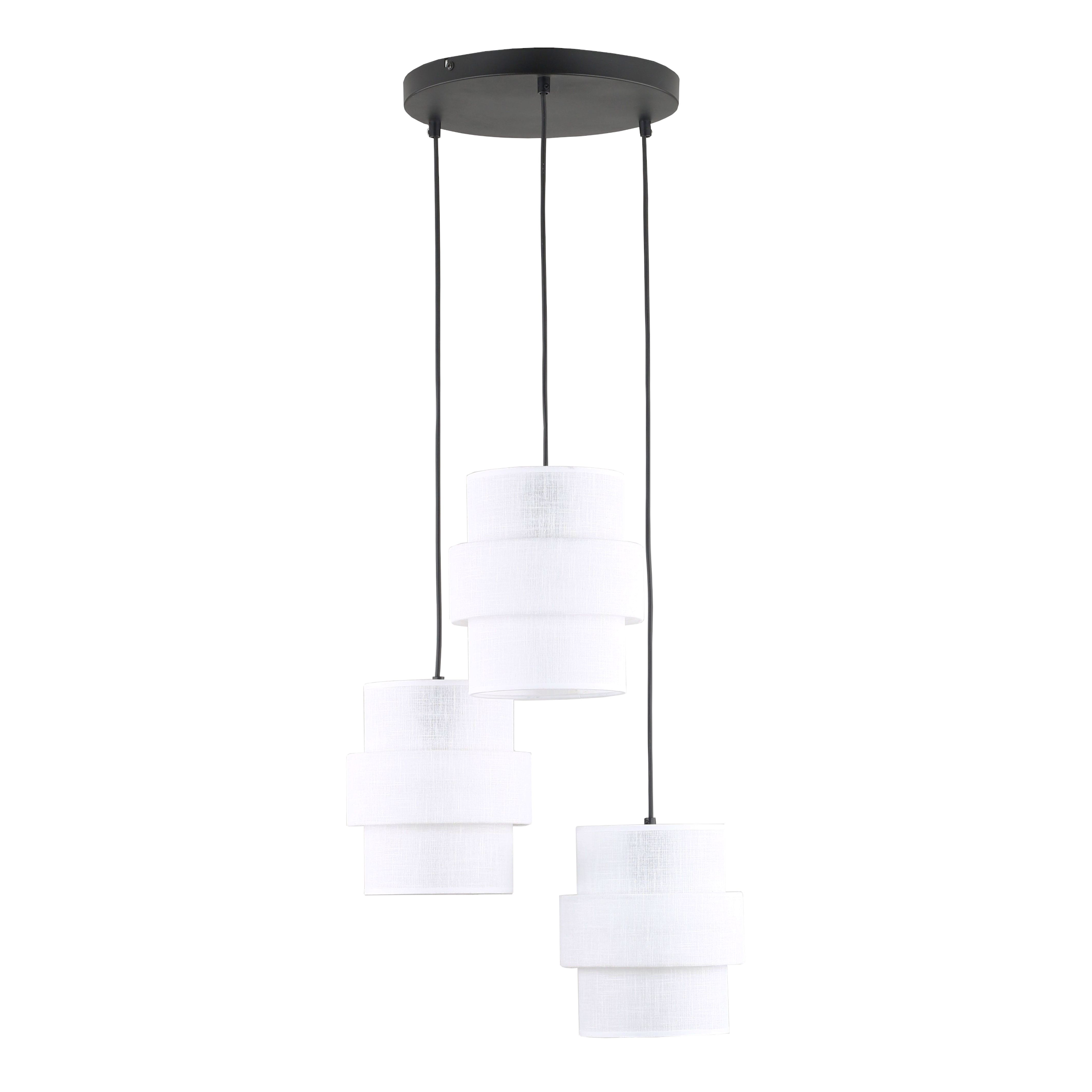 Lampa wisząca nowoczesna klasyczna abażur materiałowy tuba biała czarna TK Lighting Calisto 6018 3x15W E27