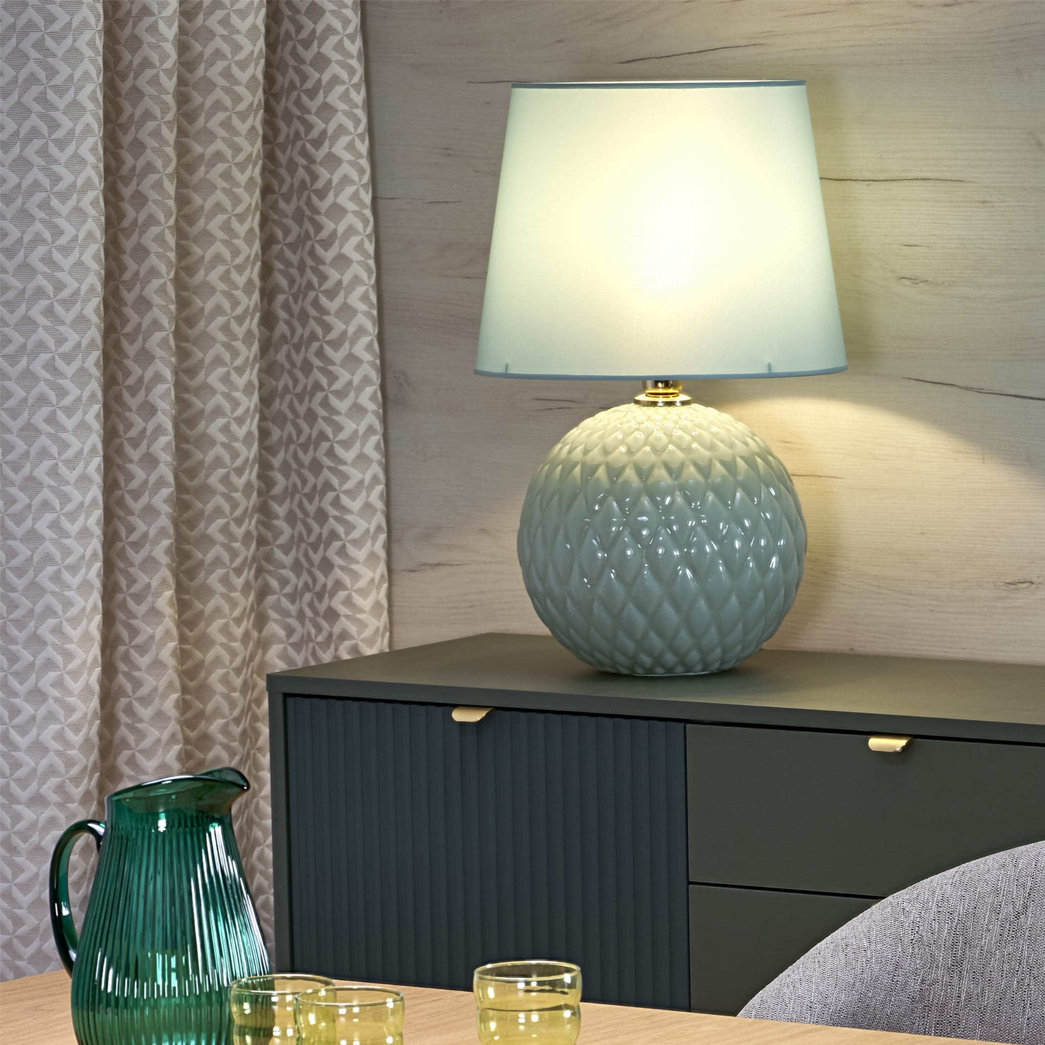 Lampka nowoczesna loft elegancka glamour abażur materiałowy miętowa zielona TK Lighting Santana 5903 1x15W E27