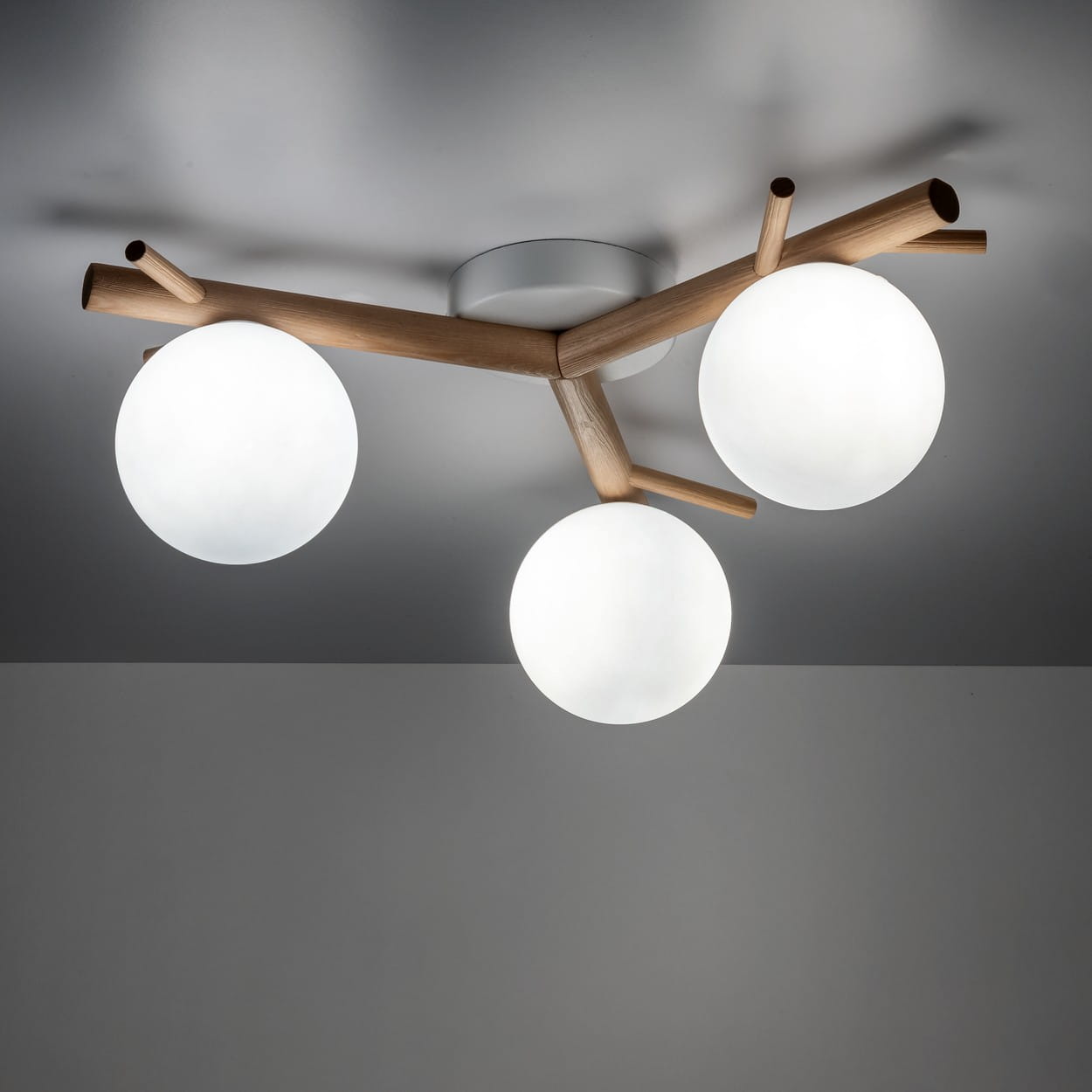 Plafon nowoczesny klasyczny boho rustykalny skandynawski patyki klosz szklany kule biały drewno TK Lighting Sheron 5308 3x6W G9